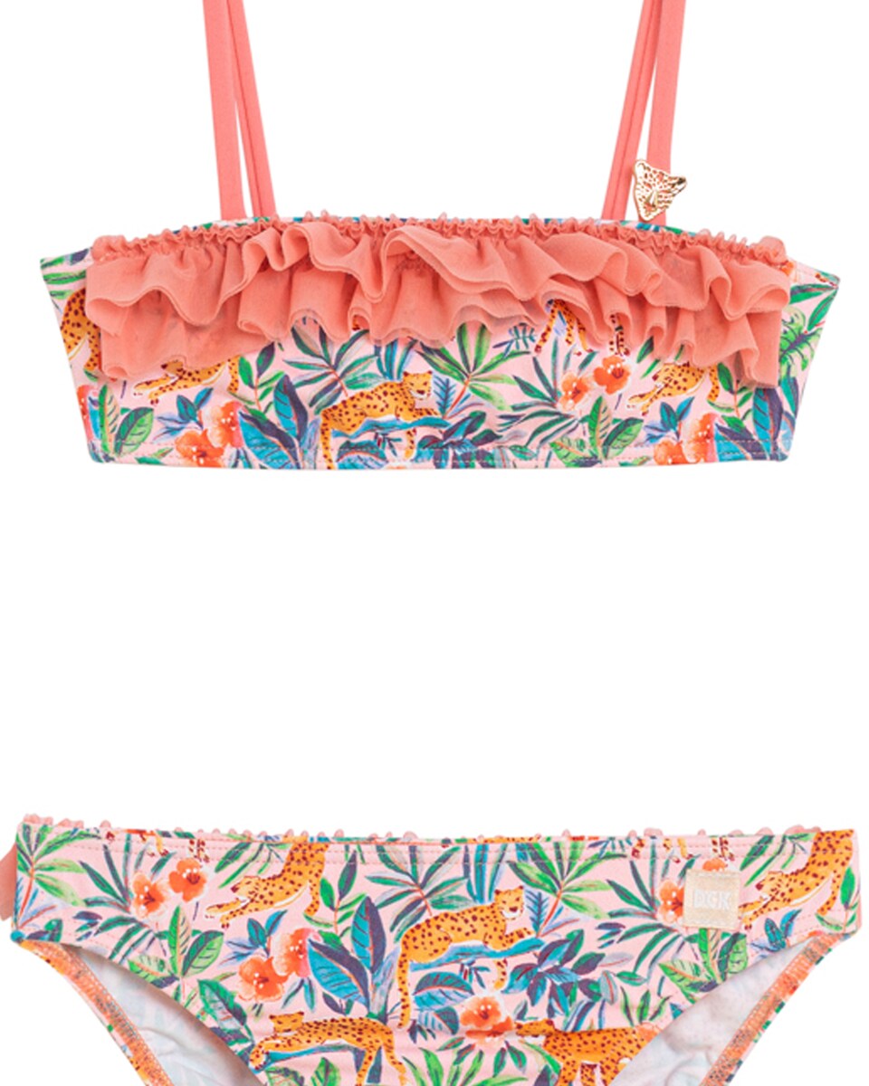 Bikini de niña con volantes de tul y estampado de animales · DOLORES CORTÉS · El Corte Inglés