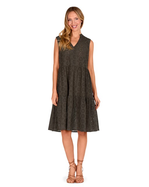 Imagen 0 de Vestido de playa corto calado con cuello mao