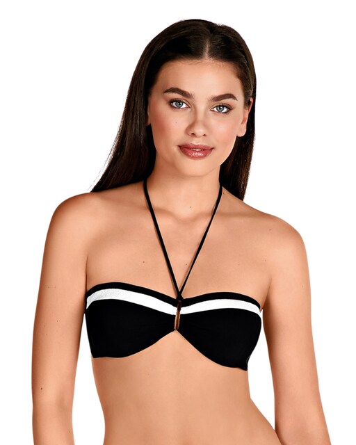 Imagen 0 de Top de bikini bandeau atado al cuello bicolor