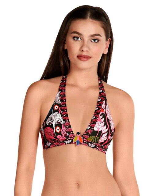 Imagen 0 de Top de bikini halter con estampado de flores