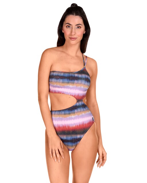 Imagen 0 de Trikini de mujer asimétrico estampado con lurex