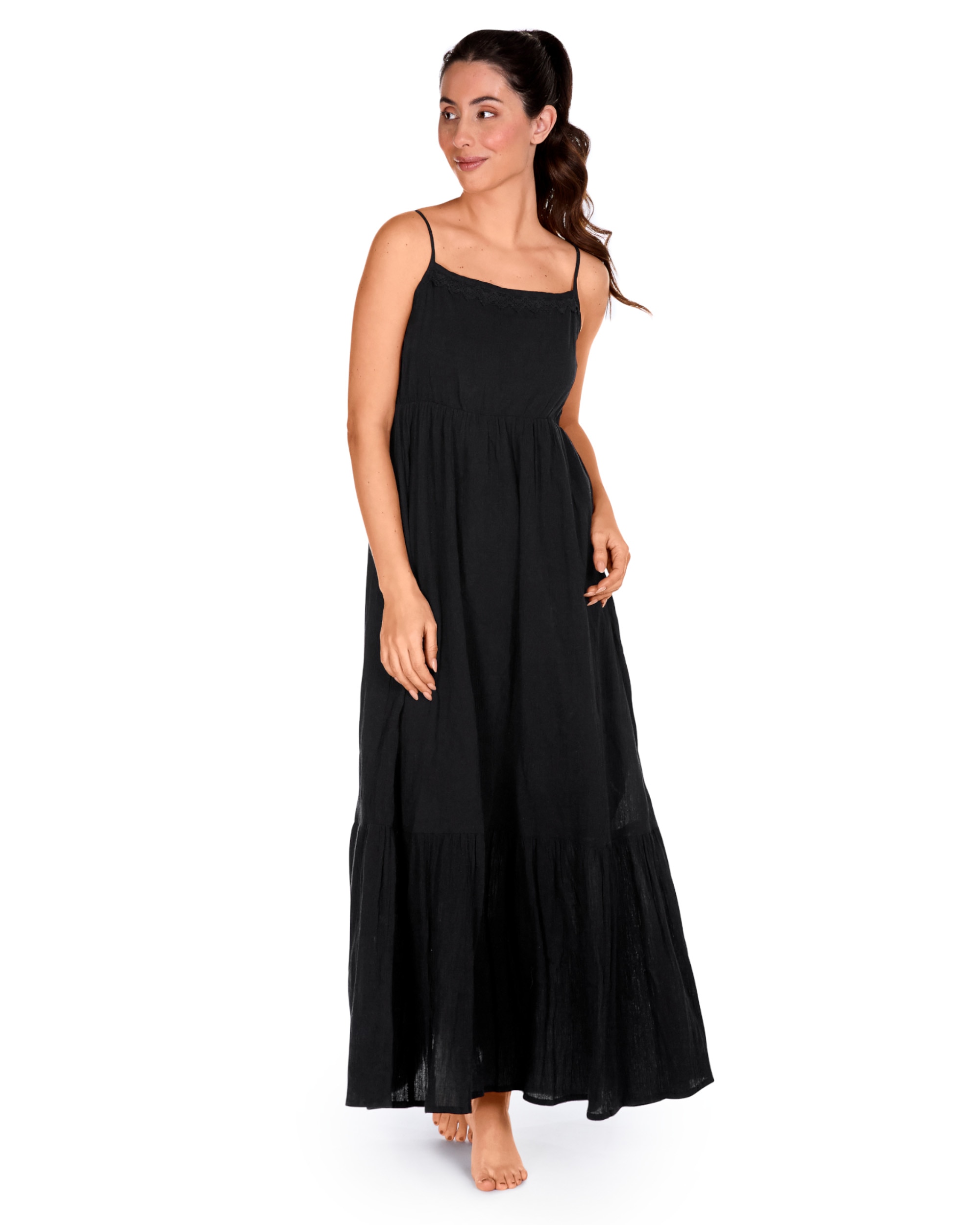 Vestido playa largo de tirantes - Lola Dolores Cortés - Negro Negro-1