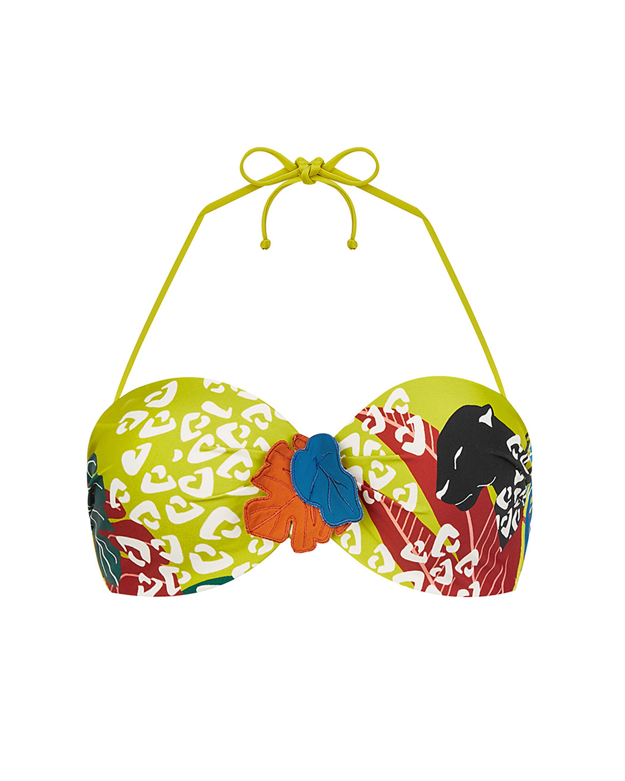 Top de bikini bandeau de la colección pasarela con opción de atar al cuello y estampado de inspiración africana contemporánea - Dolores Cortés - Multicolor Multicolor-3