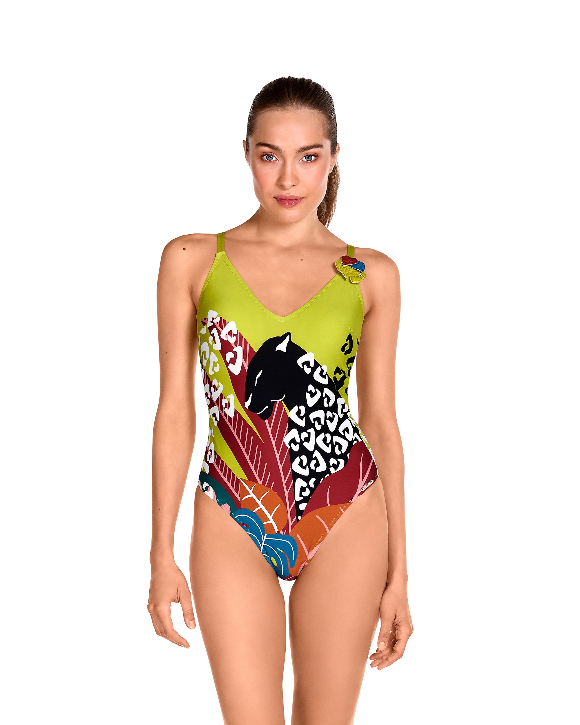 DOLORES CORTÉS - Bañador de mujer de la colección pasarela de tirantes regulables y estampado multicolor de inspiración africana contemporánea.
