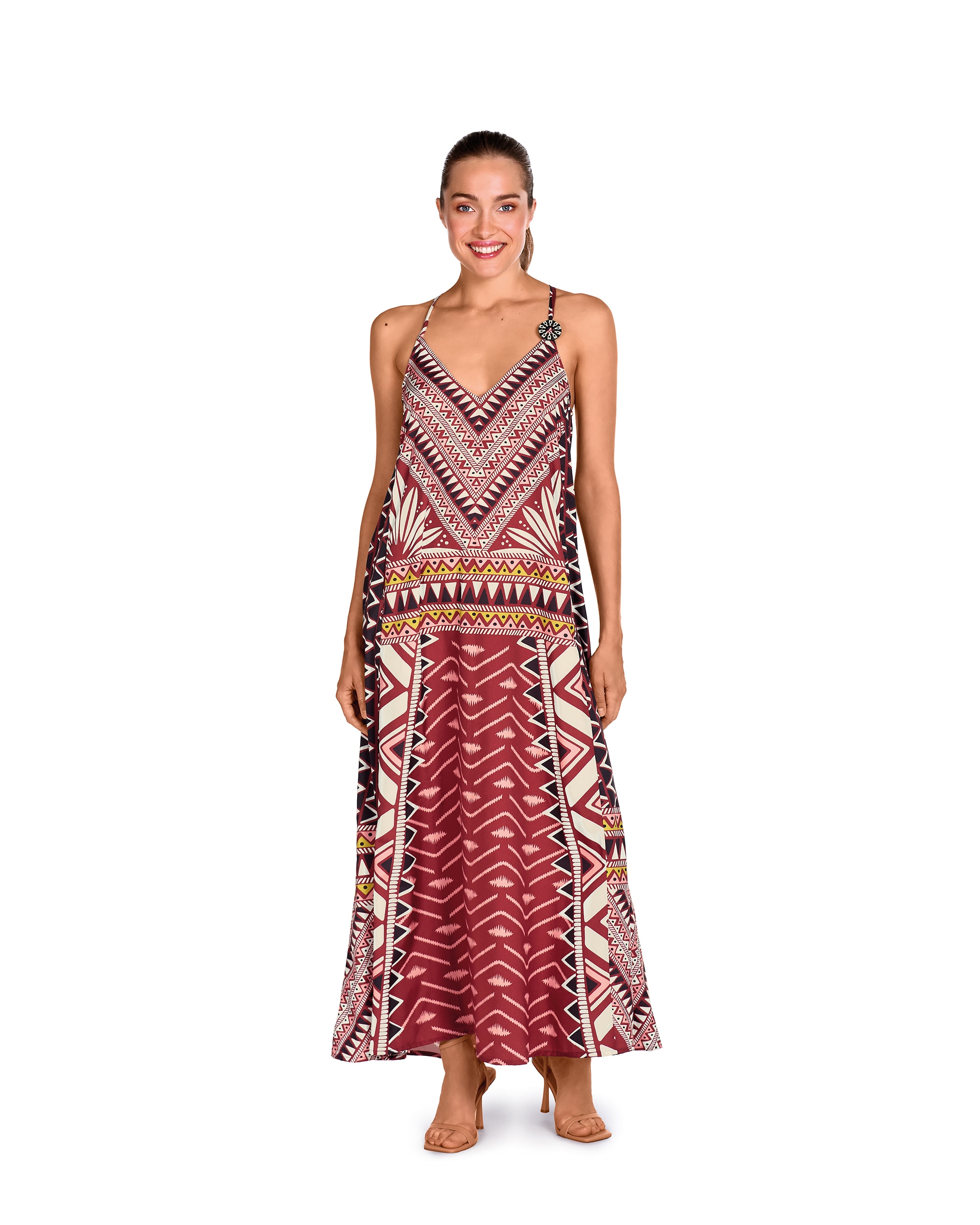 DOLORES CORTÉS - Vestido de mujer de la colección pasarela con tirantes ajustables y estampado posicionado ankara.