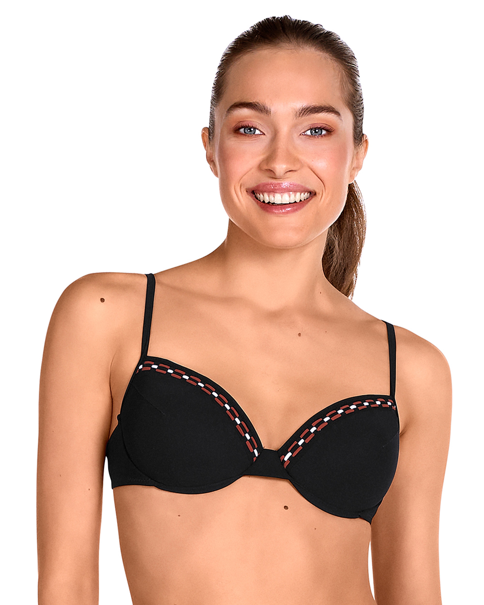 DOLORES CORTÉS - Top de bikini de la colección pasarela con tirantes regulables y estamado liso en color negro.
