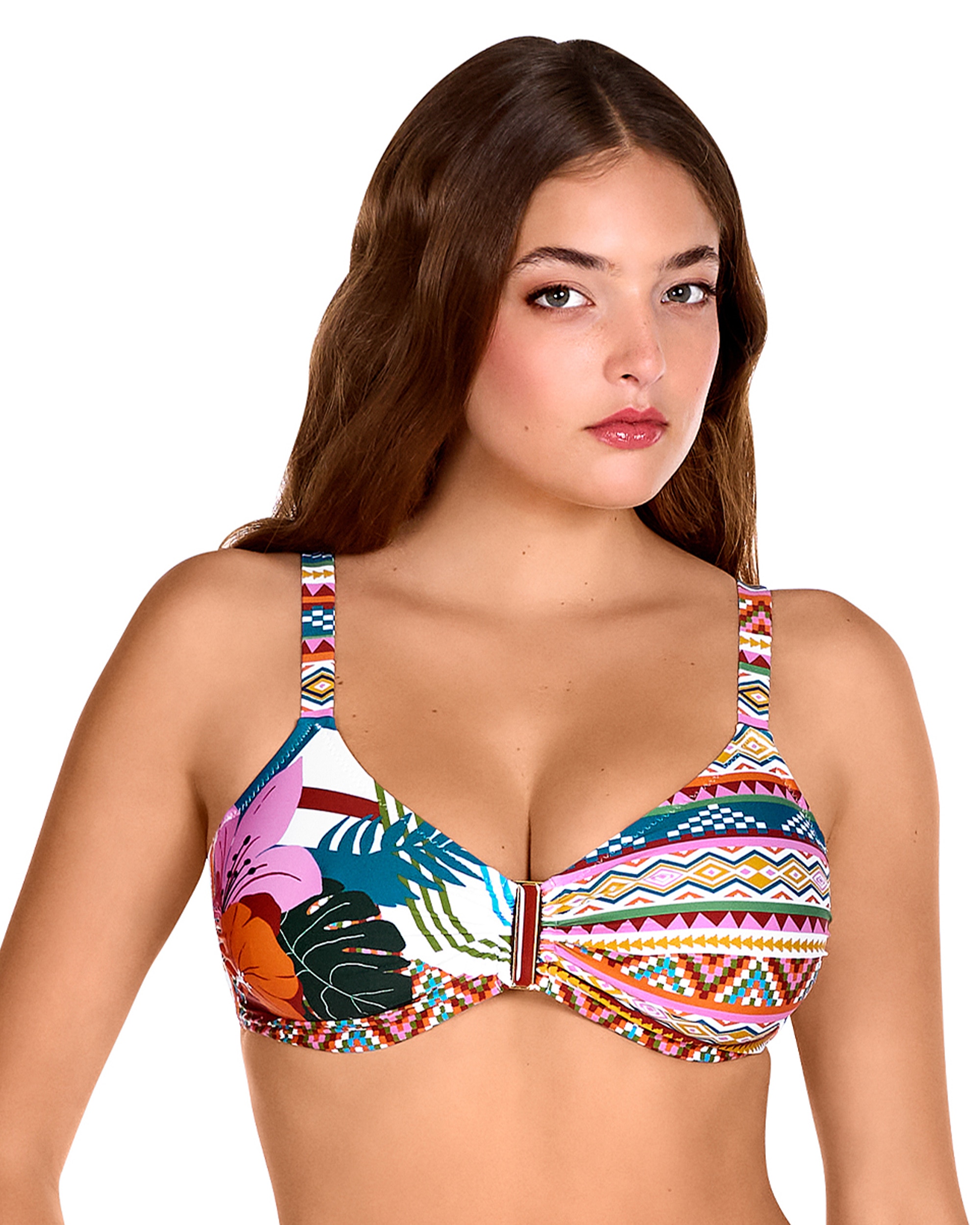 DOLORES CORTÉS - Top de bikini de la colección class de tirantes ajustables y estampado geométrico hojas.