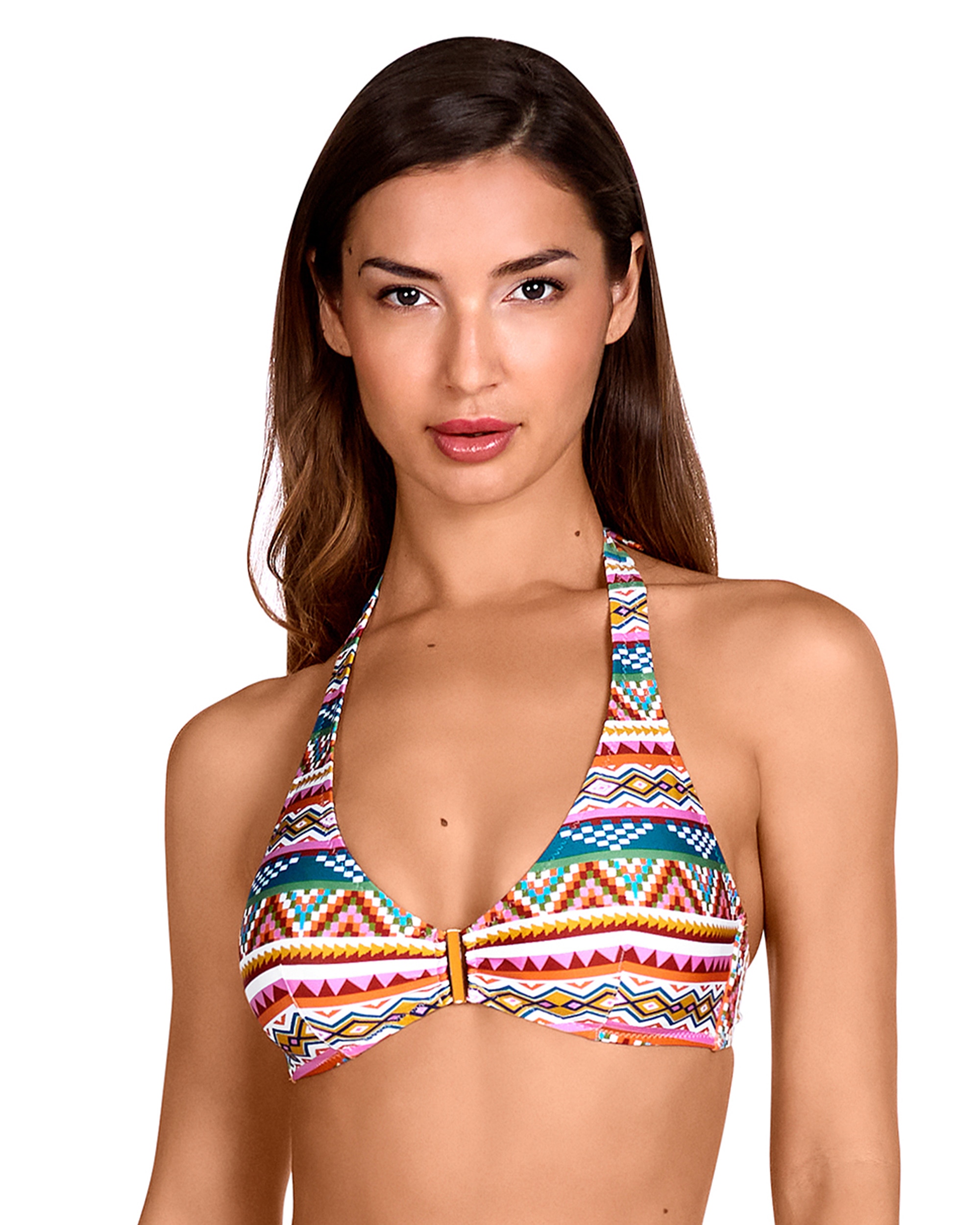 Dolores Cortés - Top de bikini de la colección class con tirantes multiposición y estampado geométrico multicolor.