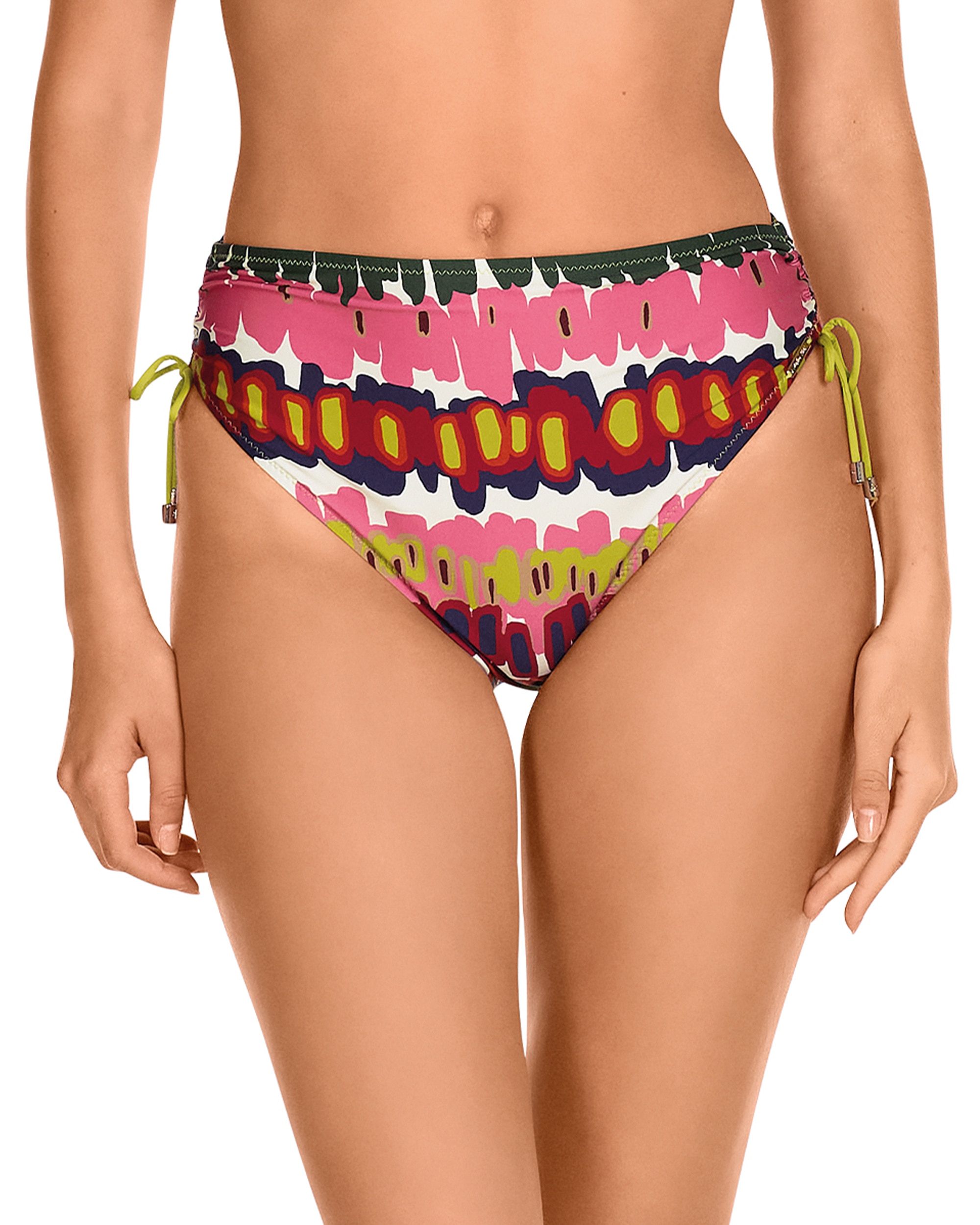 Dolores Cortés - Braga de bikini de altura media con lazos ajustables a los lados y estampado abstracto.