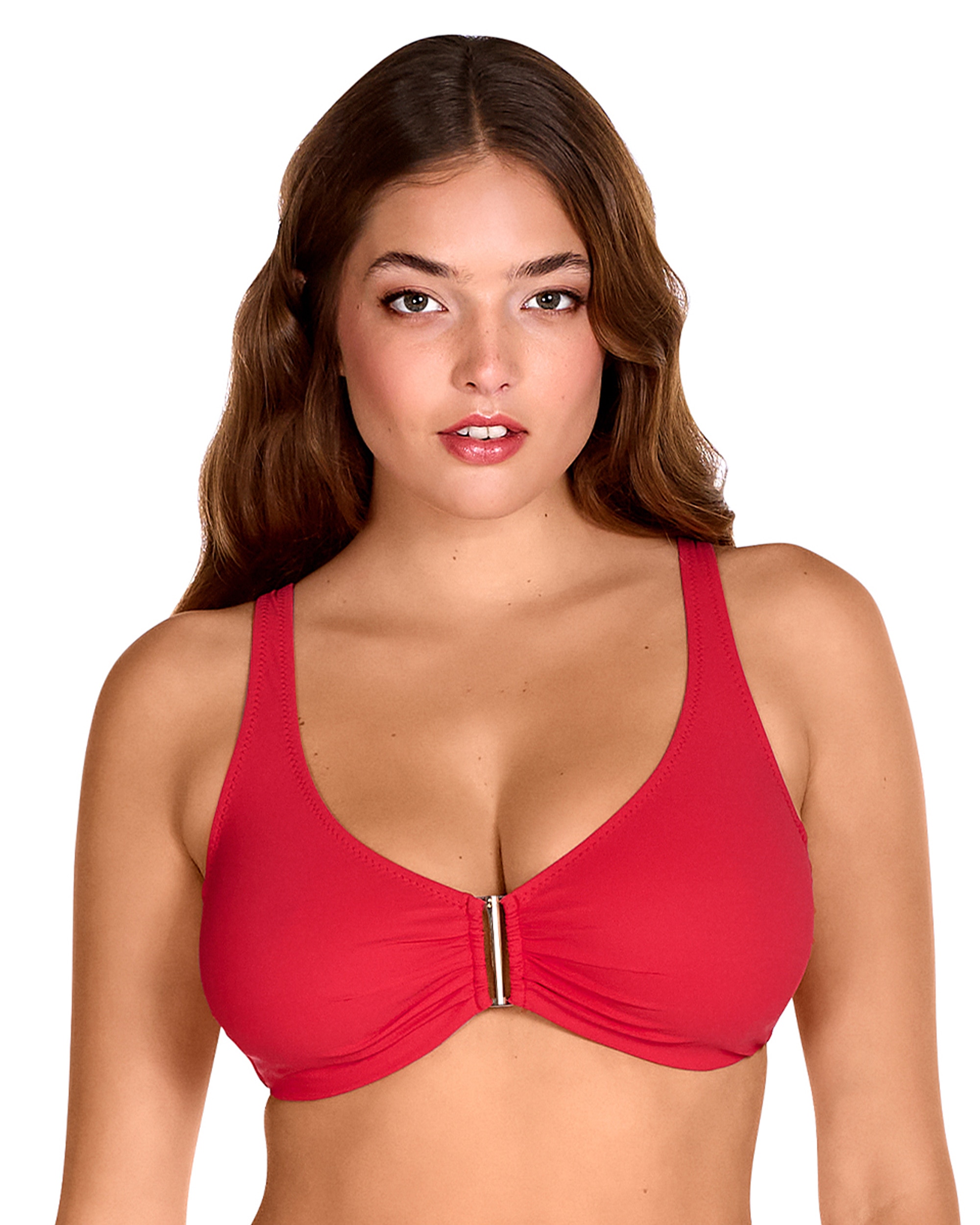 Dolores Cortés - Top de bikini de capacidad con tirantes regulables y tejido liso rojo.