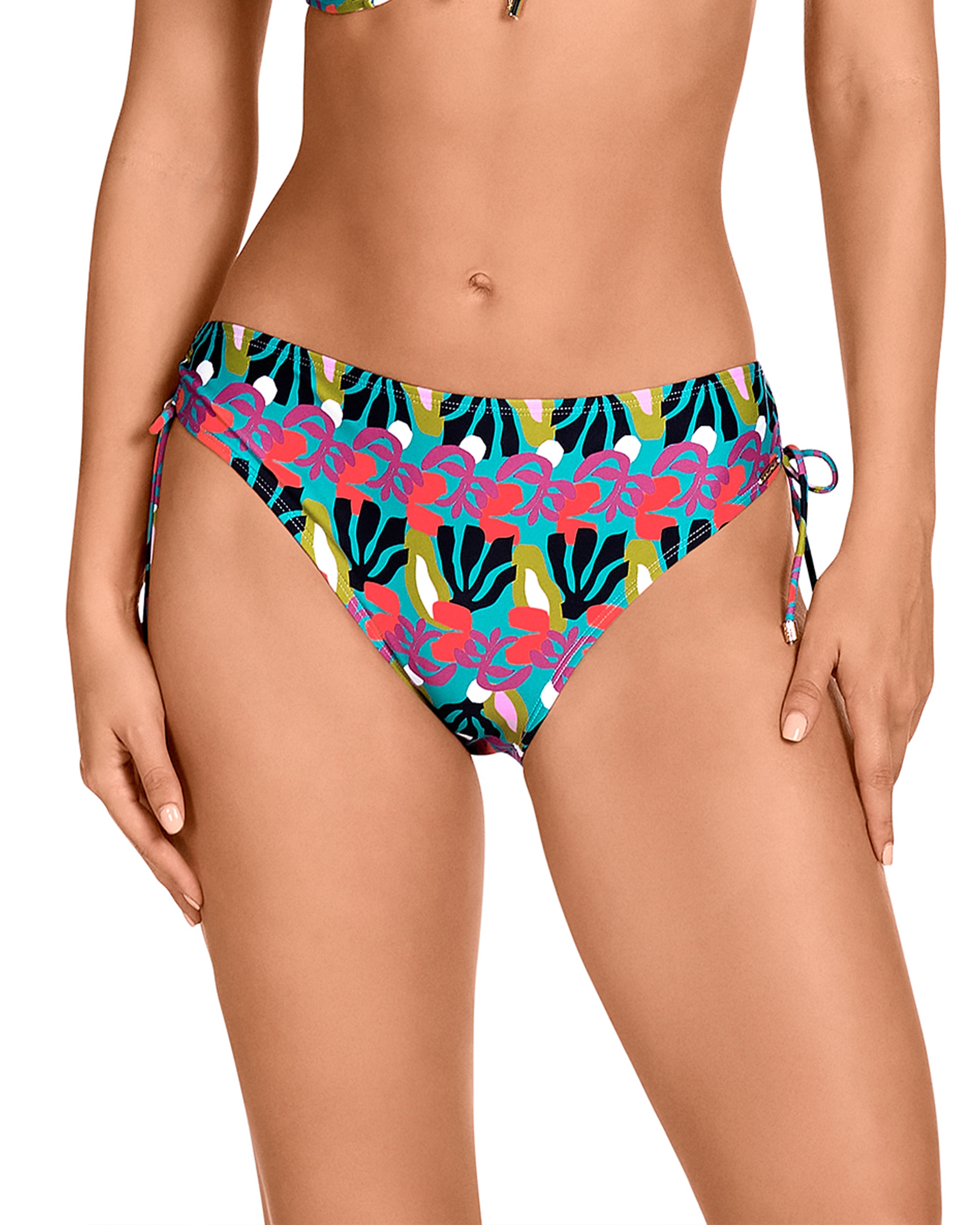 Dolores Cortés - Braga de bikini de altura media con lazos ajustables y estampado multicolor.