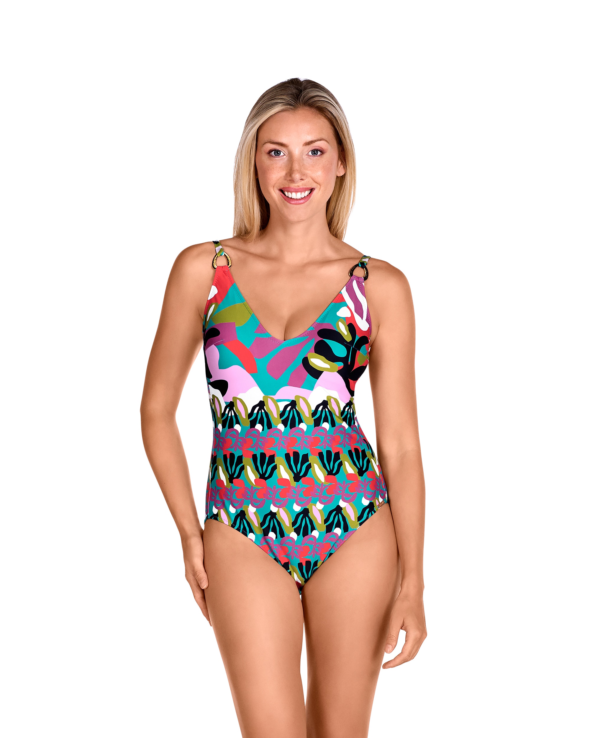 Dolores Cortés - Bañador de mujer de tirantes regulables y estampado combinado multicolor.