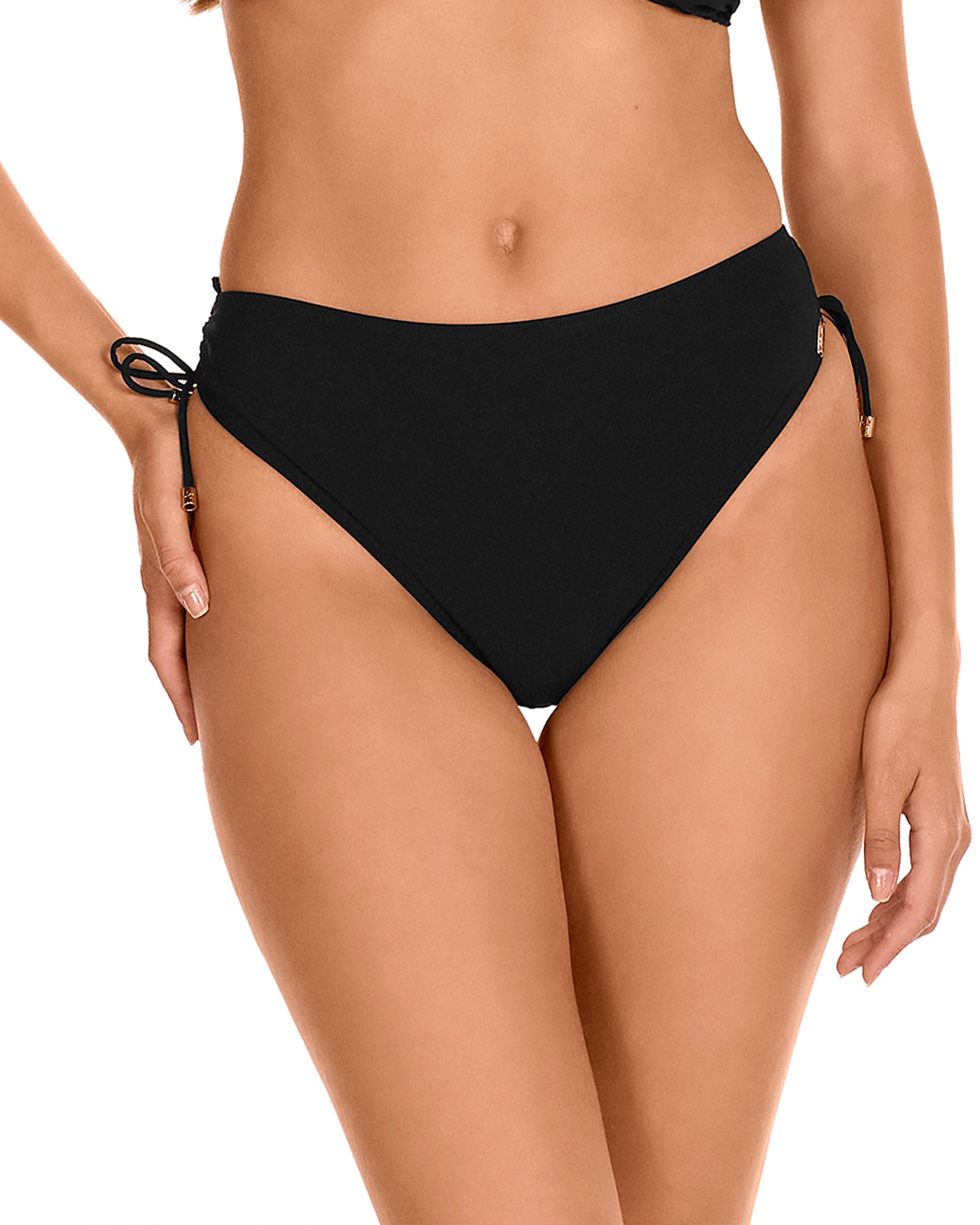 Braga de bikini de altura media con lazos ajustables de color - Dolores Cortés - Negro Negro-1