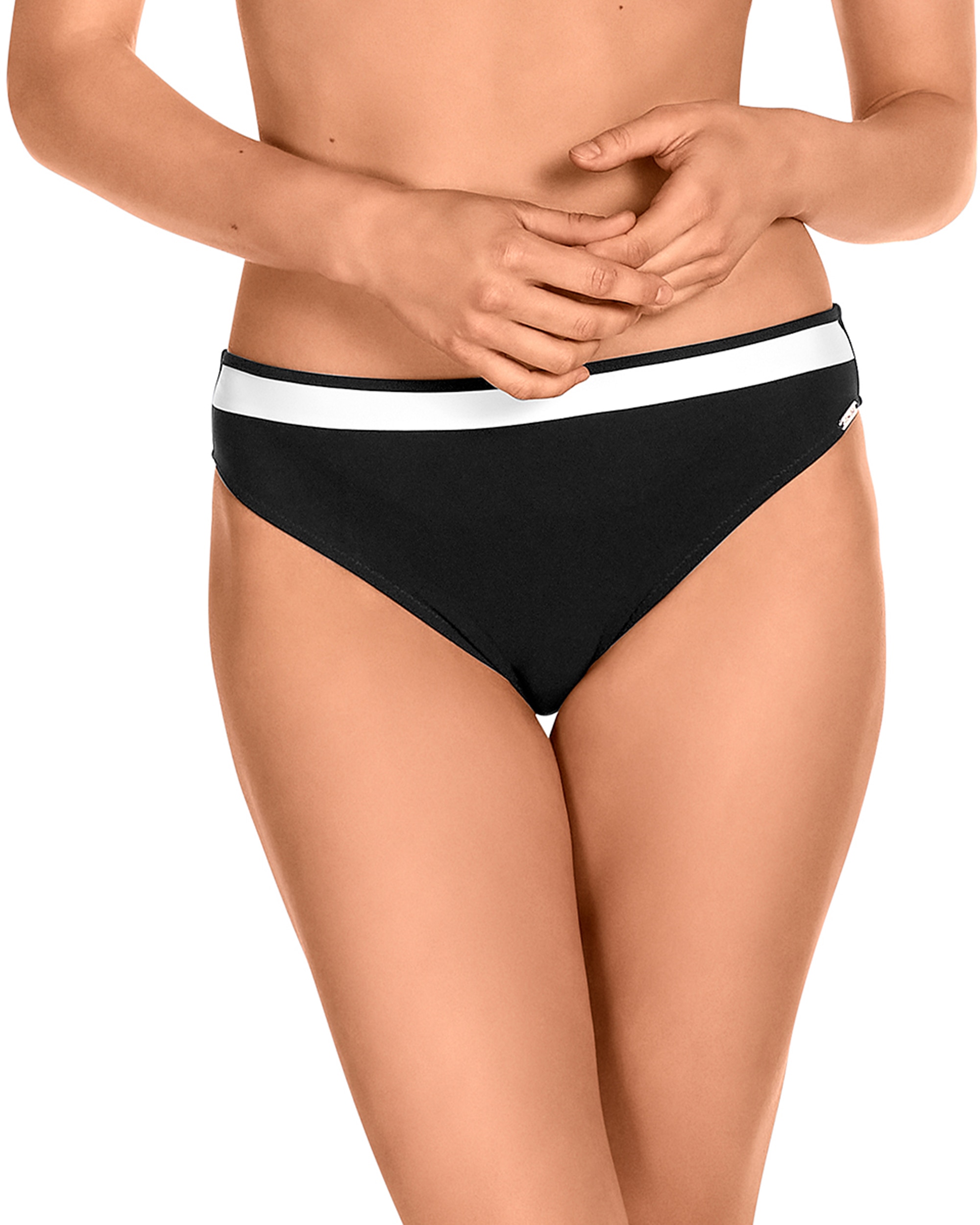 Dolores Cortés - Braga de bikini de la colección pasarela de altura media con estampado lieso en color negro y blanco.