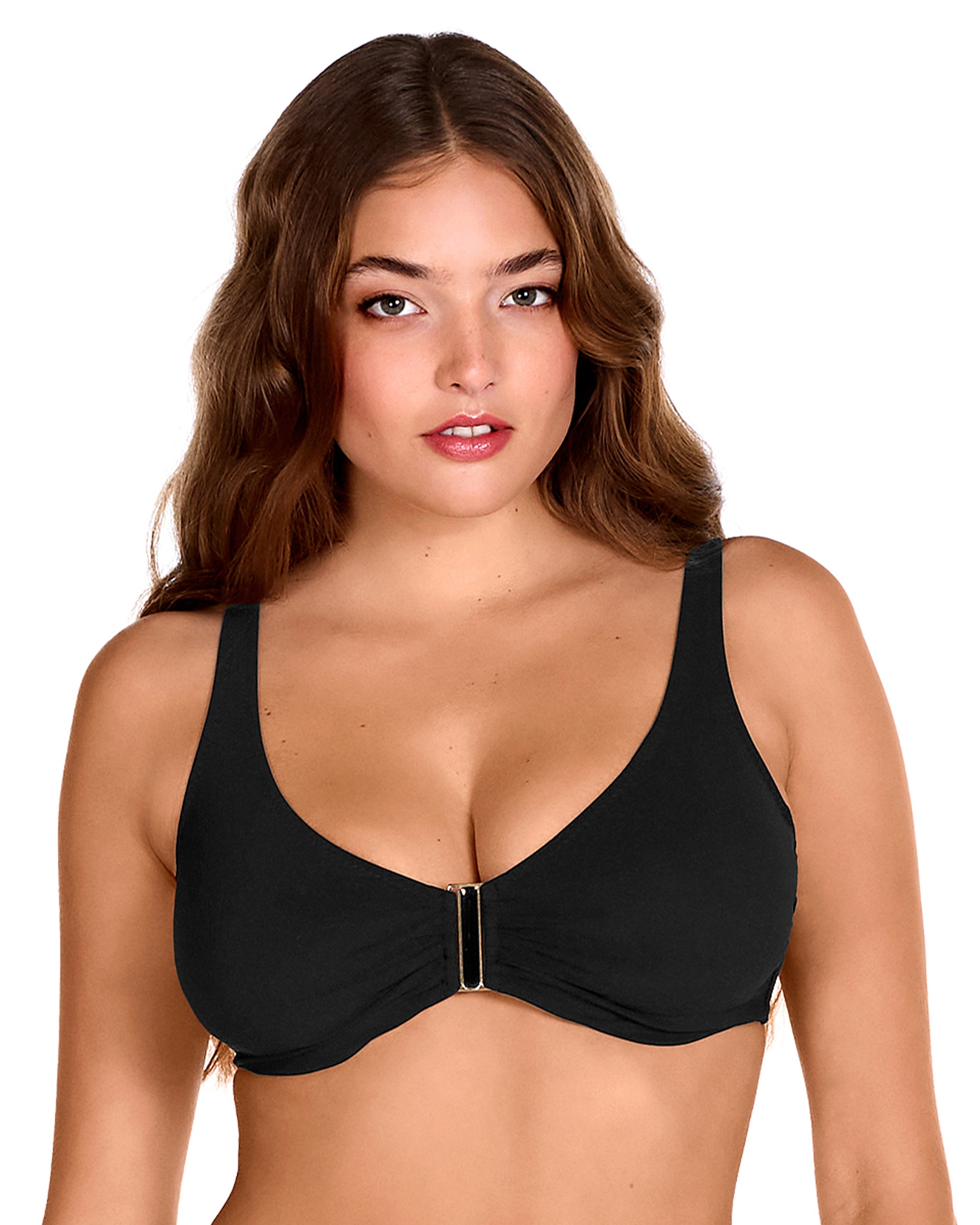 Dolores Cortés - Top de bikini de capacidad con tirantes regulables y tejido liso negro.