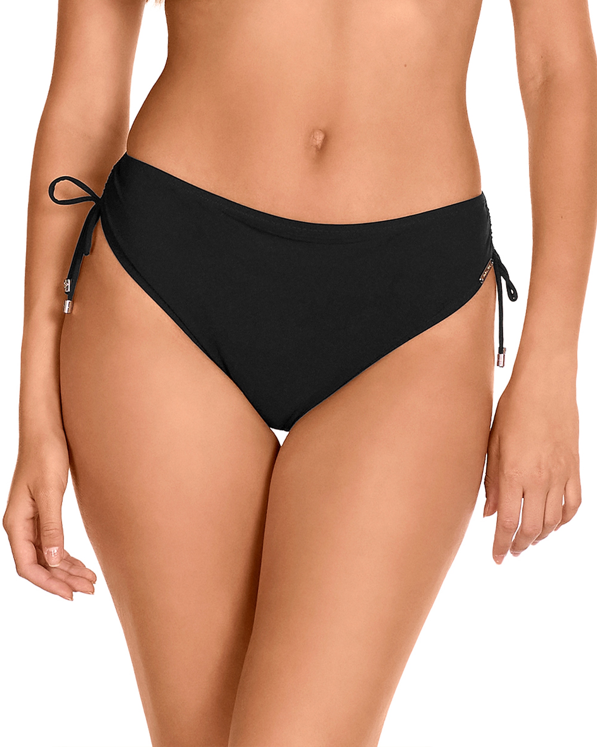 Dolores Cortés - Braga de bikini de talle alto con lazos y tejido liso en color negro.