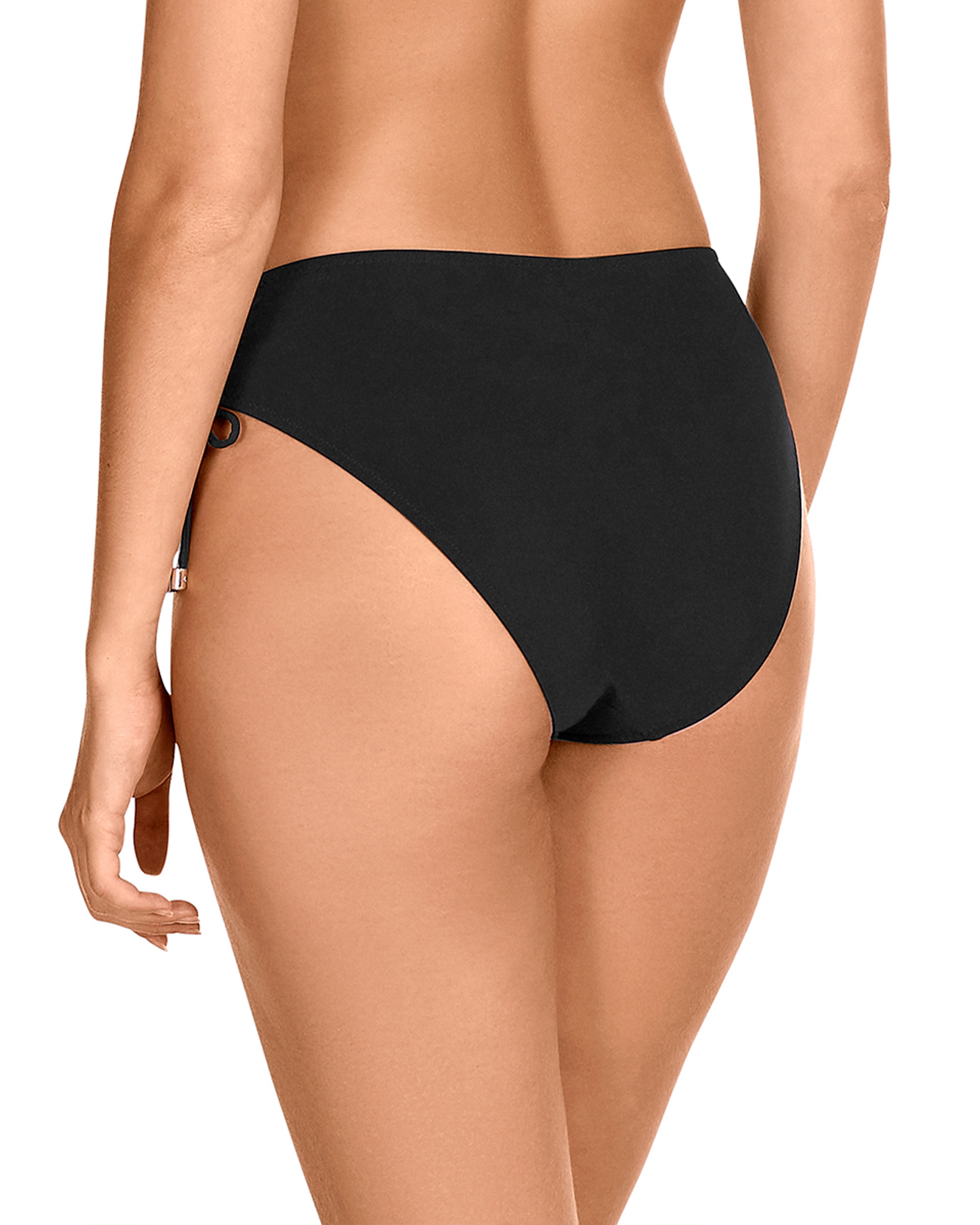 Braga de bikini de talle alto con lazos y tejido liso en color - Dolores Cortés - Negro Negro-2