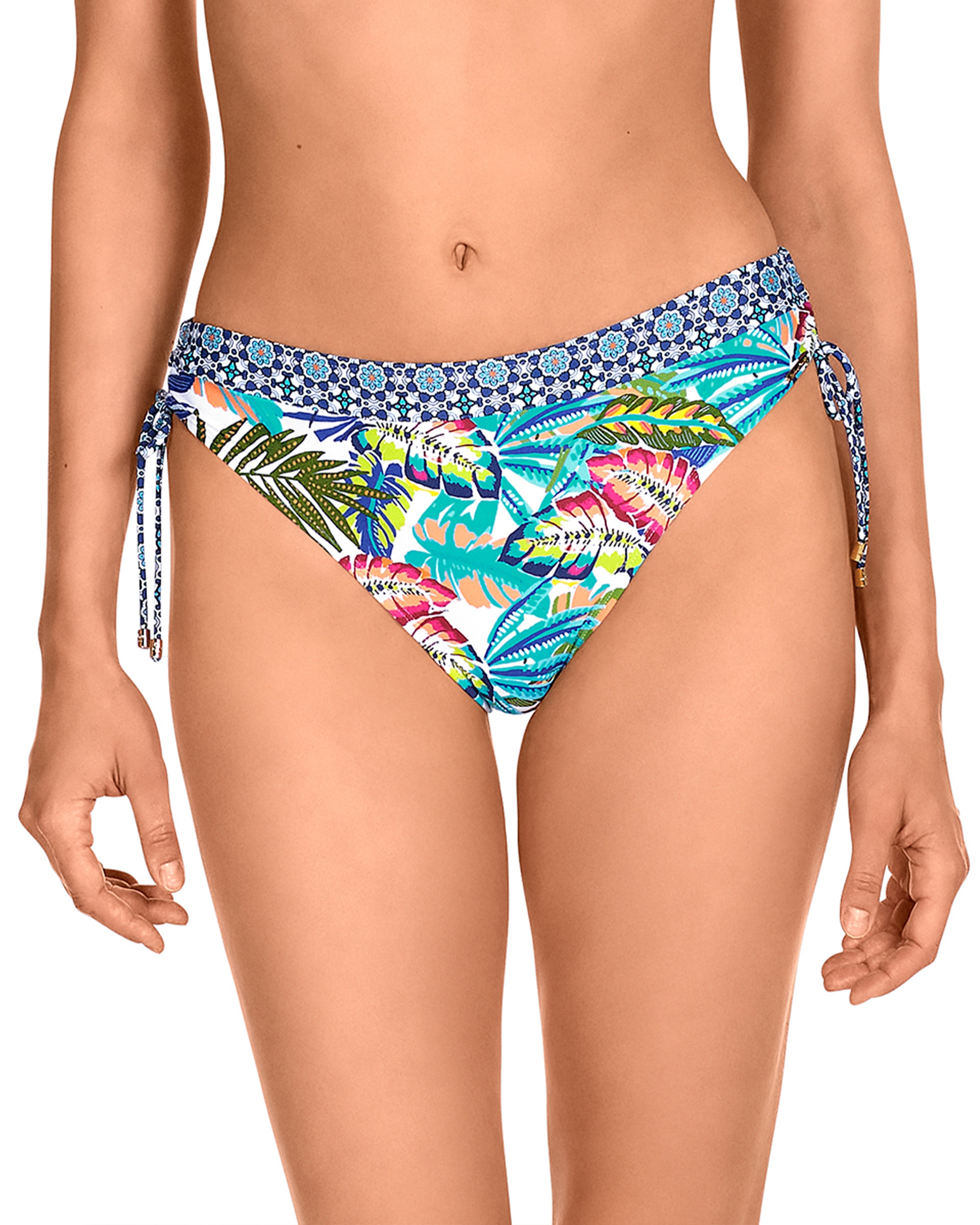 DOLORES CORTÉS - Braga de bikini de altura media con lazos ajustables y estampado tropical.