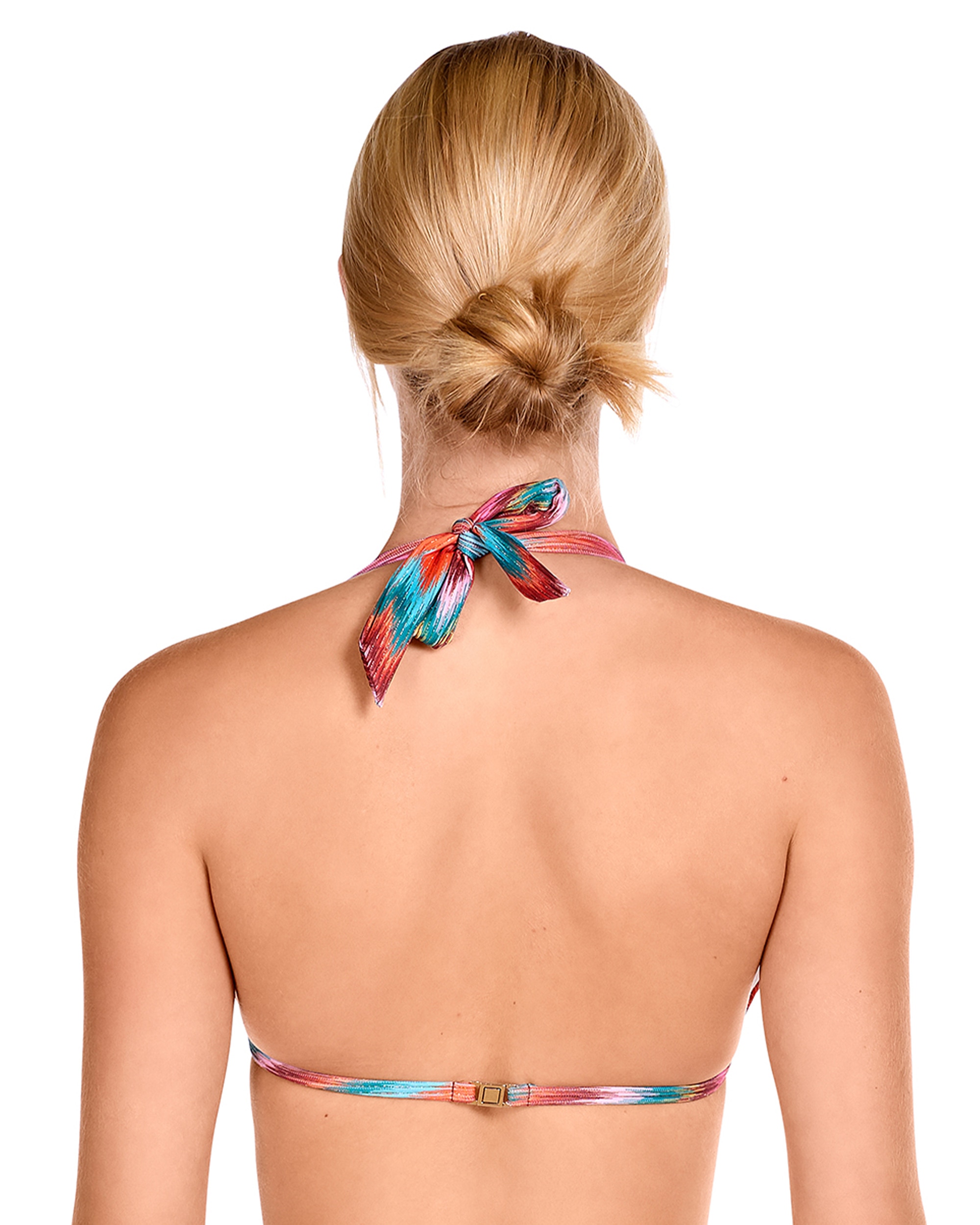 Top de bikini triángulo atado al cuello y estampado con lurex - Lola Dolores Cortés - Multicolor Multicolor-2