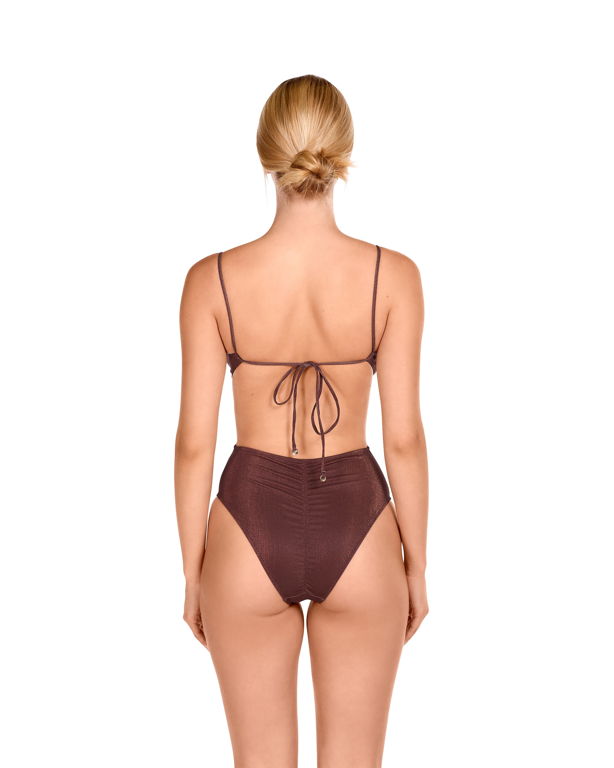 Trikini de mujer escotado y estampado con lurex - Lola Dolores Cortés - Marrón Marrón-2