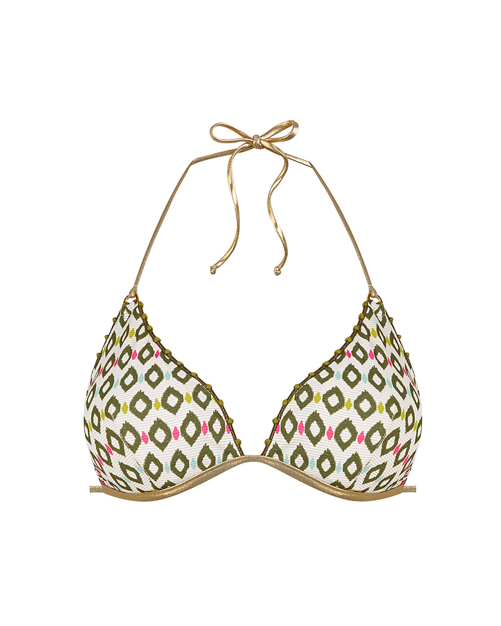 Top de bikini de triángulo atado al cuello y espalda con estampado con lurex - Lola Dolores Cortés - Multicolor Multicolor-3