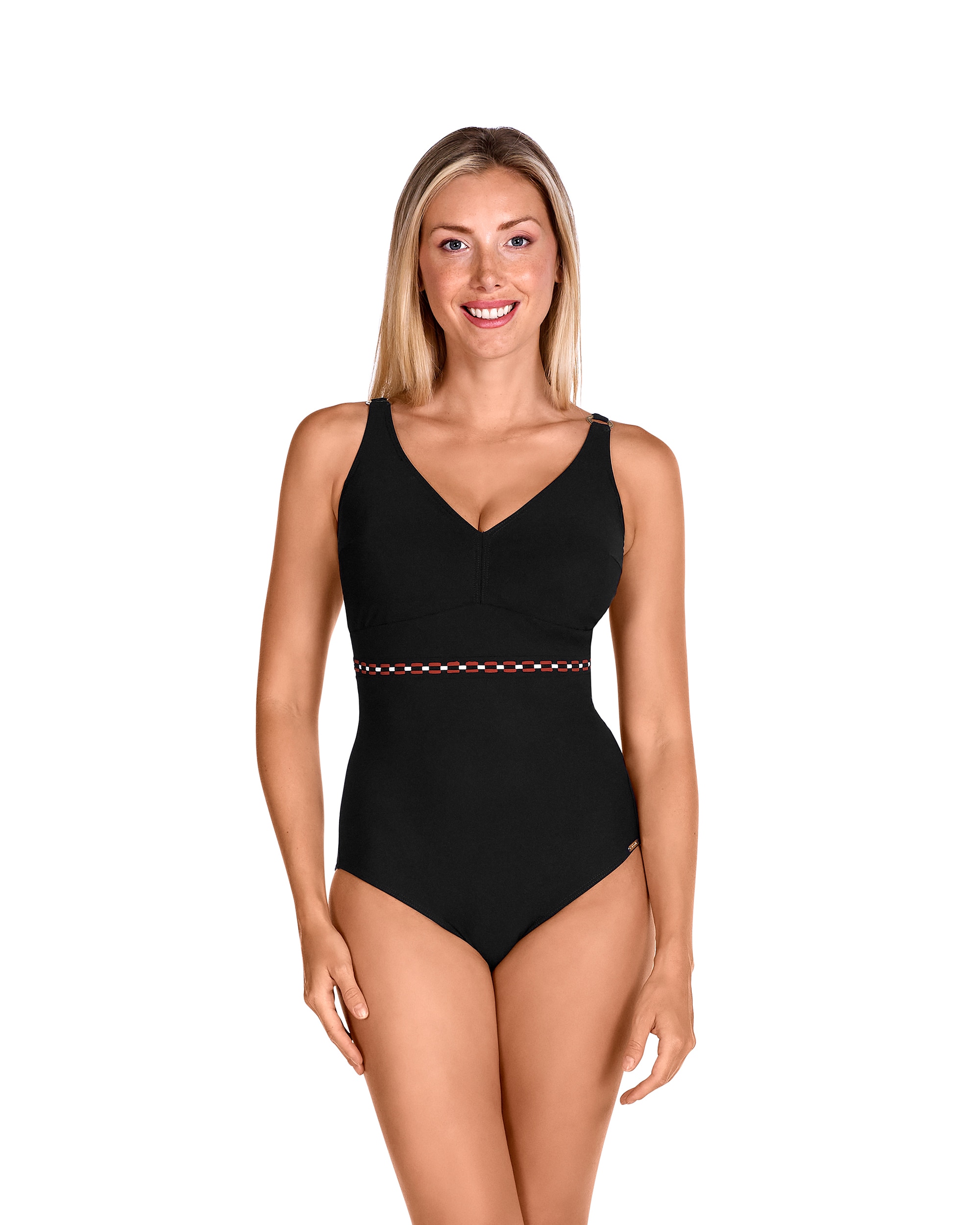 DOLORES CORTÉS - Bañador de mujer post-cirugía con tirantes regulables y estampado liso negro.