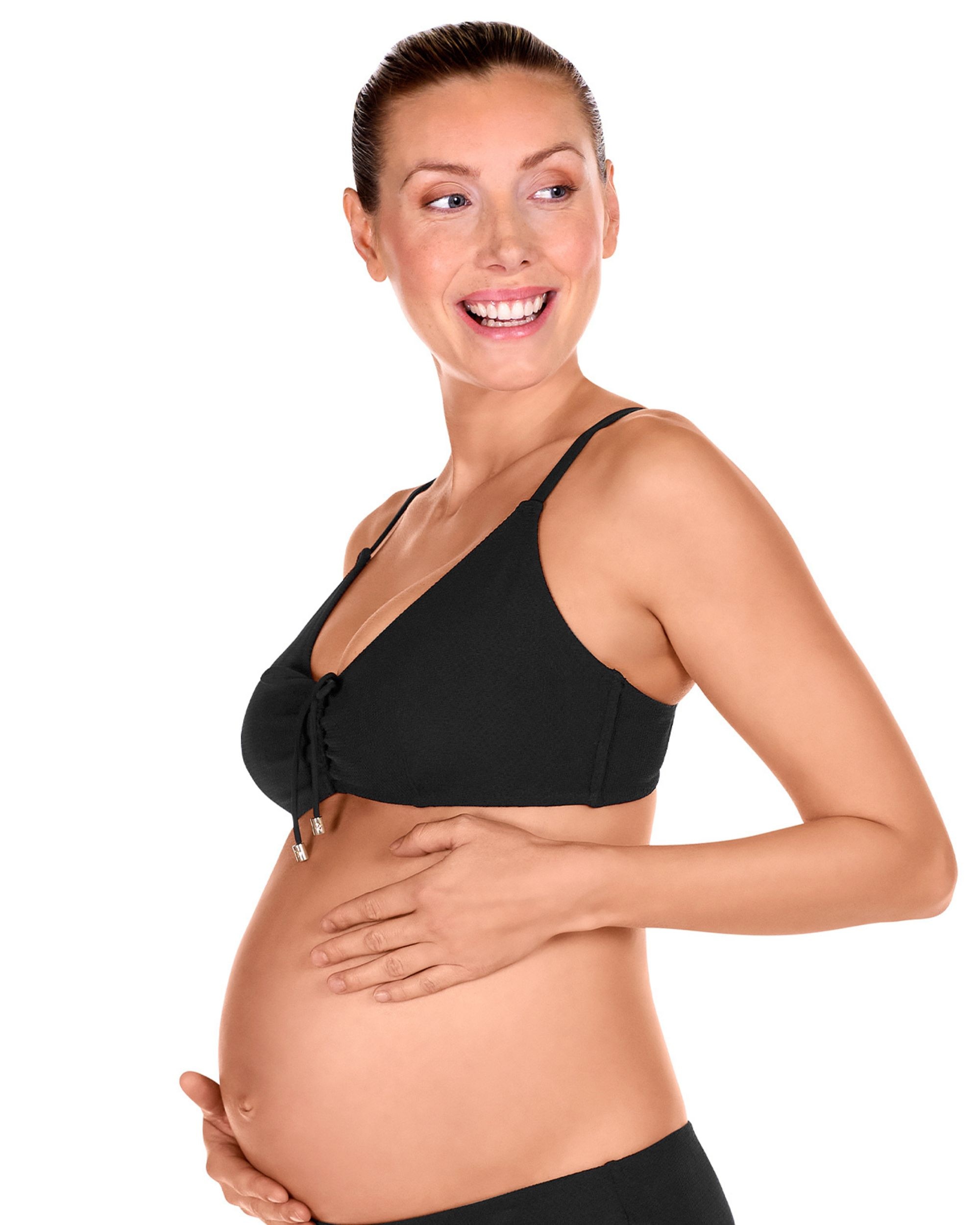 Top de bikini premamá con tirantes regulables y estampado con textura - Dolores Cortés - Negro Negro-1