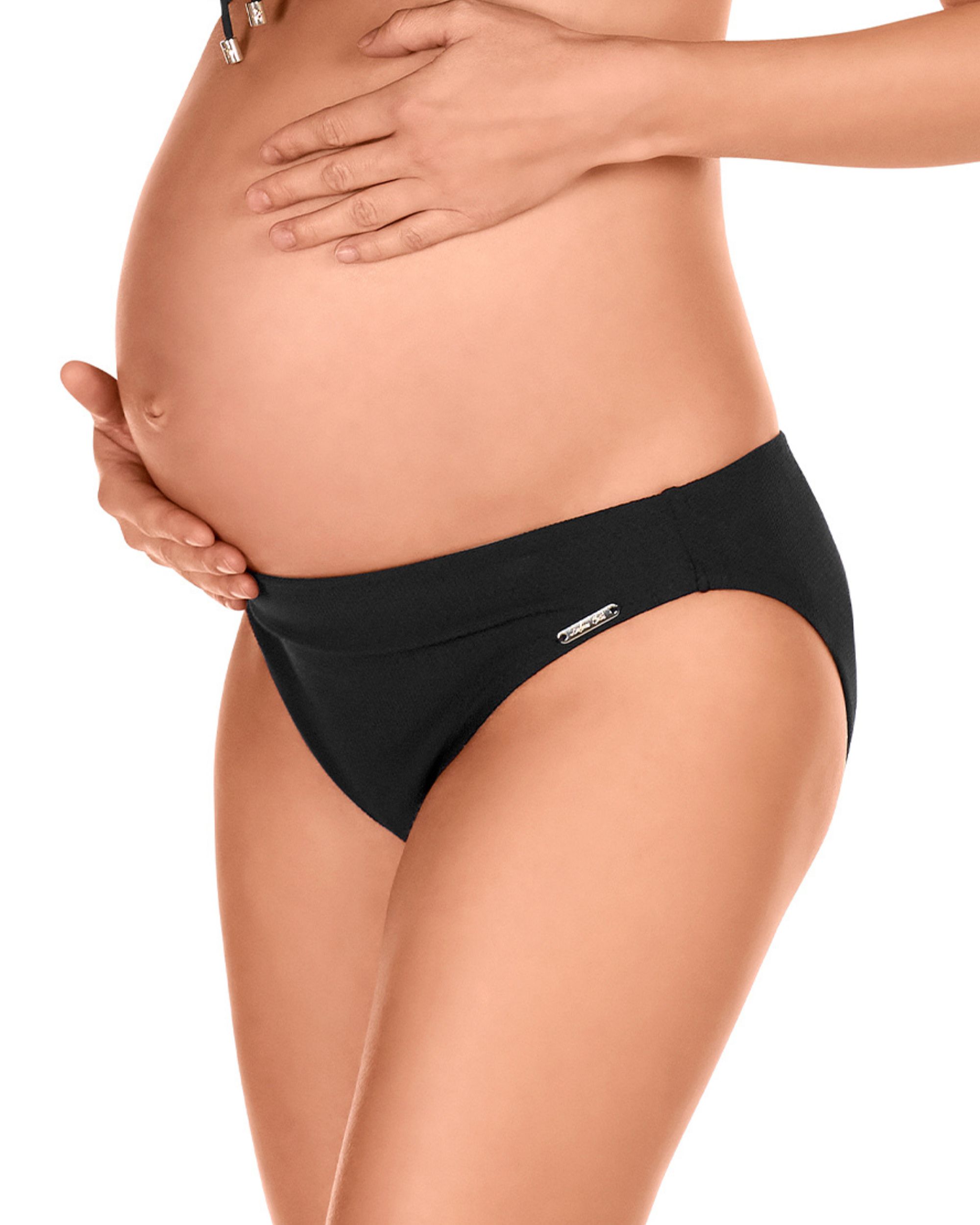 Braga de bikini premamá talle bajo y estampado con textura en color - Dolores Cortés - Negro Negro-1
