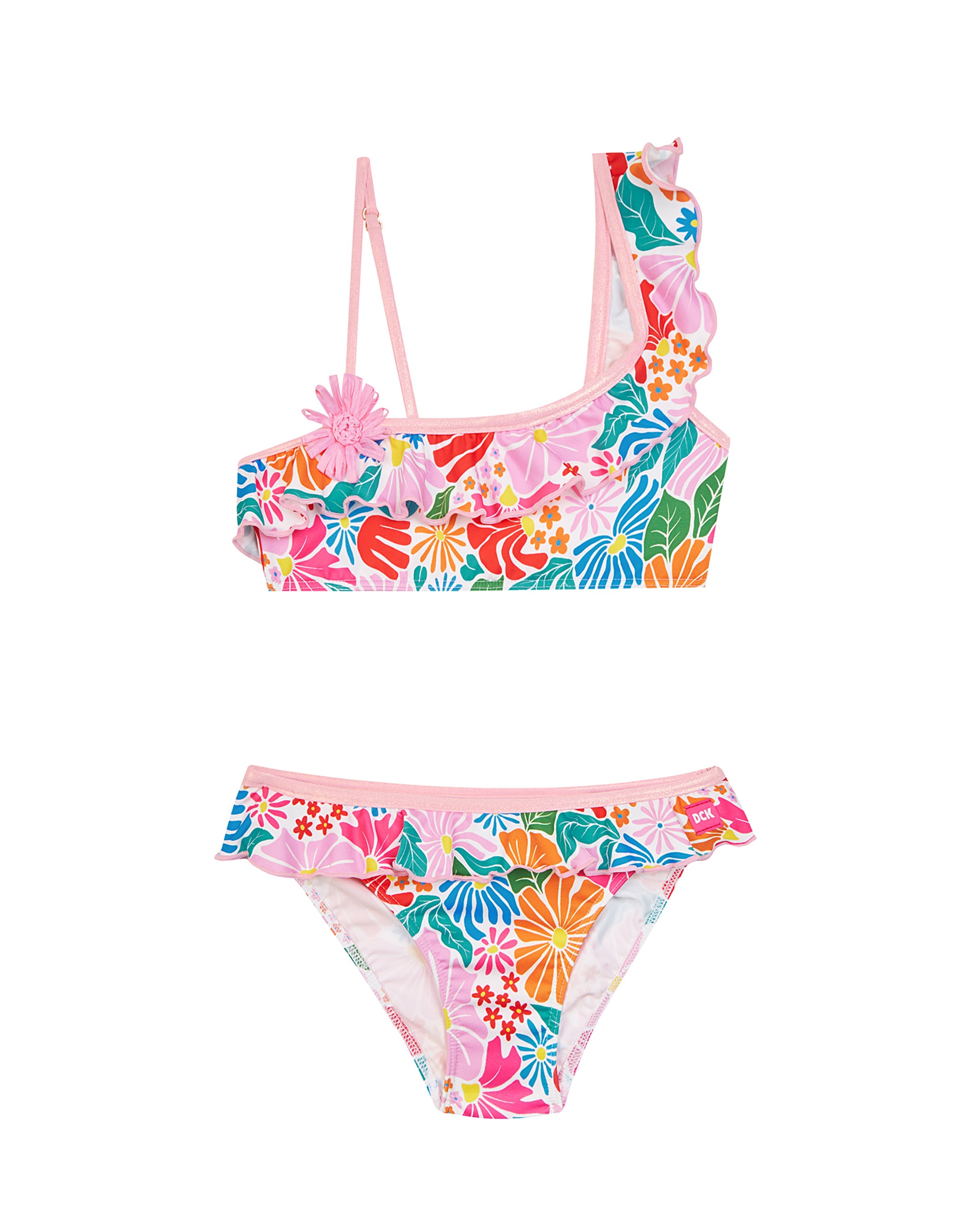 Bikini de niña asimétrico con volante y estampado flores - Dolores Cortés - Multicolor Multicolor-1