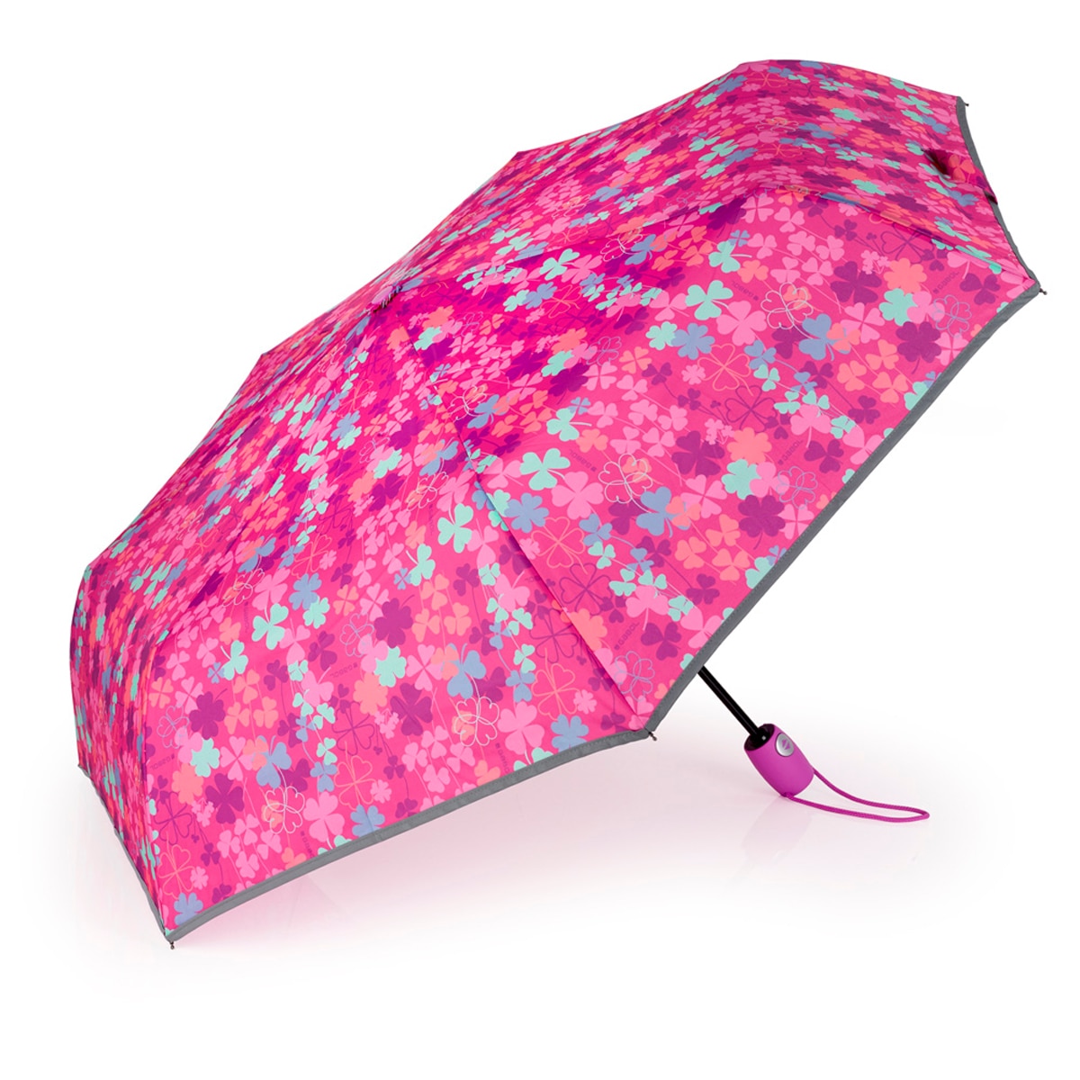 Paraguas plegable Gabol CLOVER apertura automática y detalle reflectante Rosa-3