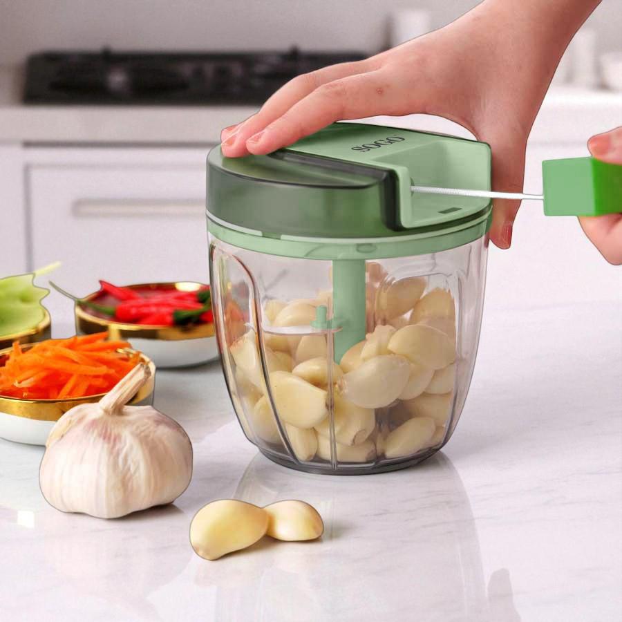 Picadora Sogo manual de 900 ml con Cuchillas de Acero Inoxidable 420 | Sin BPA, Apta para Lavavajillas y con Cordón Resistente - Verde Verde-2