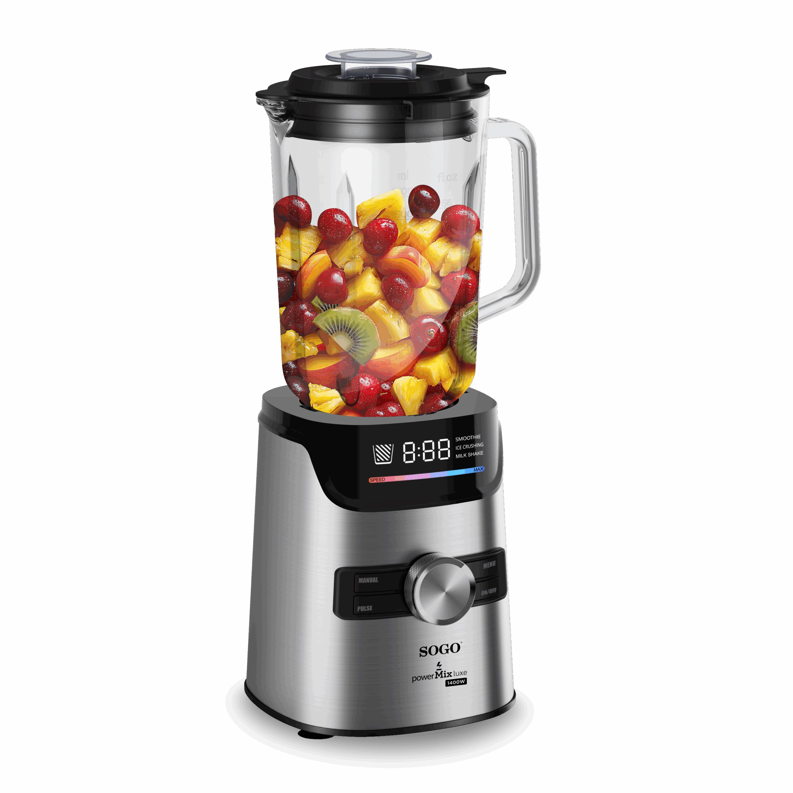 Batidora de vaso Sogo con 6 velocidades función Pulse 1400W - Acero / Negro Acero / Negro-2