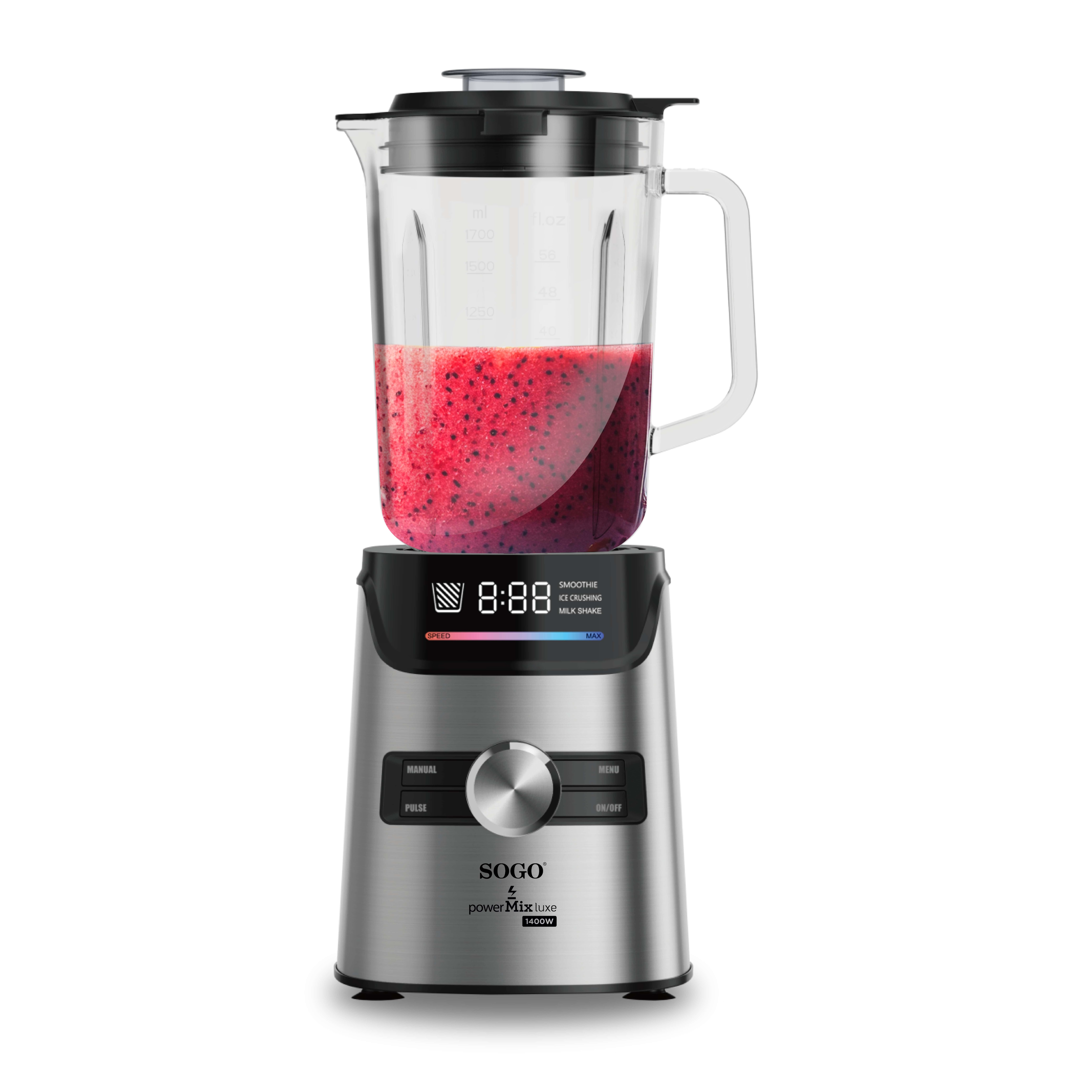 Batidora de vaso Sogo con 6 velocidades función Pulse 1400W - Acero / Negro Acero / Negro-4