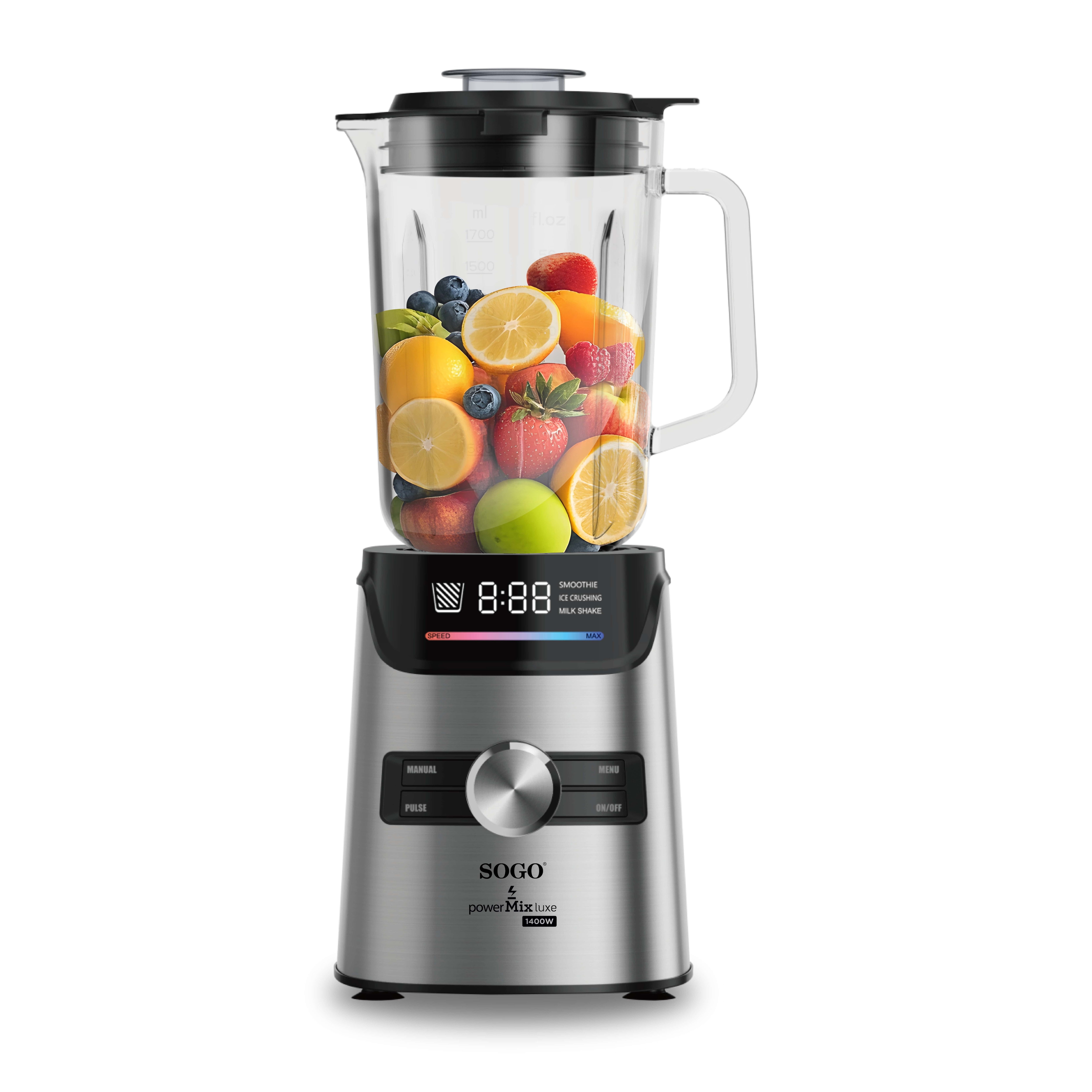 Batidora de vaso Sogo con 6 velocidades función Pulse 1400W - Acero / Negro Acero / Negro-5