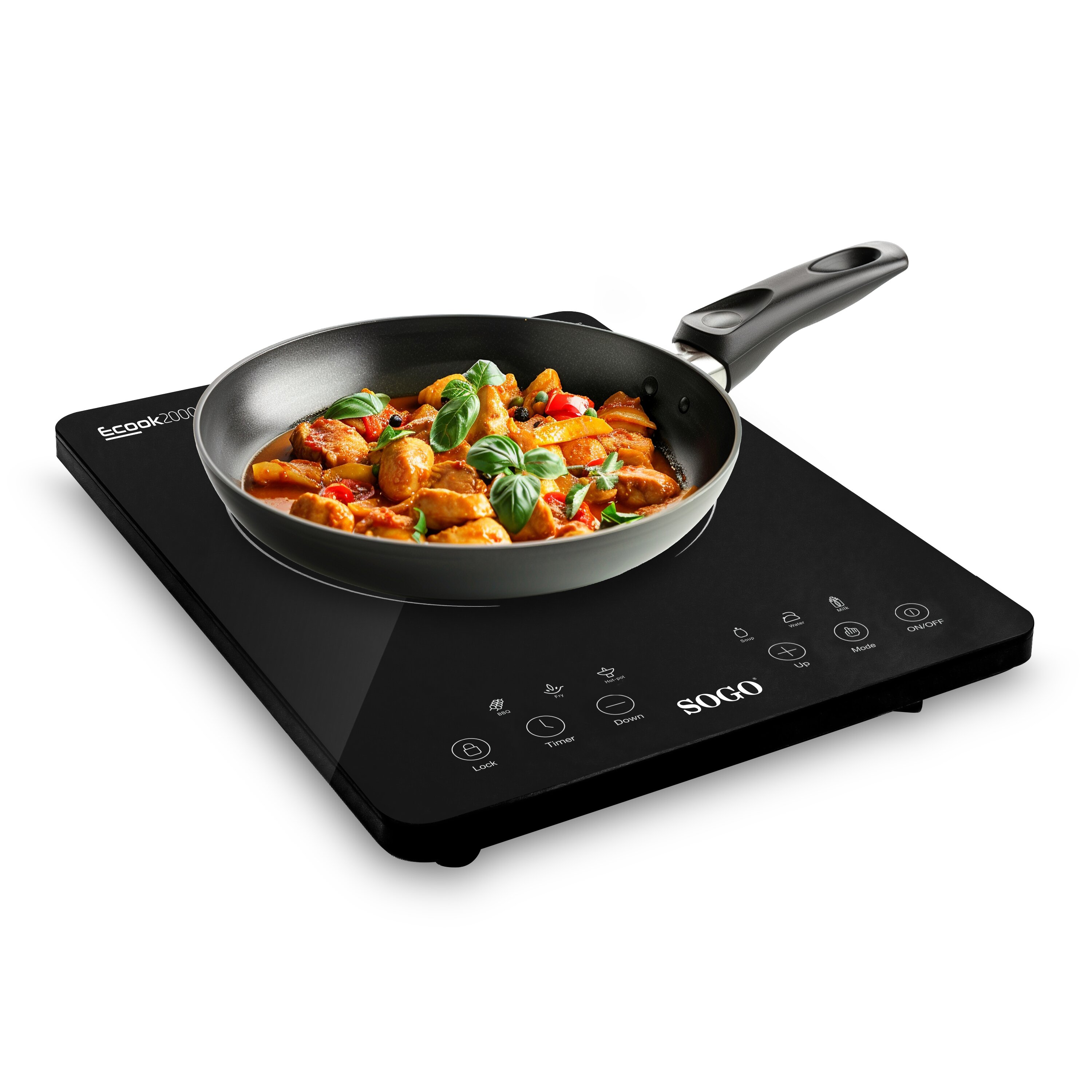 Placa de inducción digital Sogo ECOOK 2000 con panel táctil y superficie de vidrio pulido - Negro Negro-4