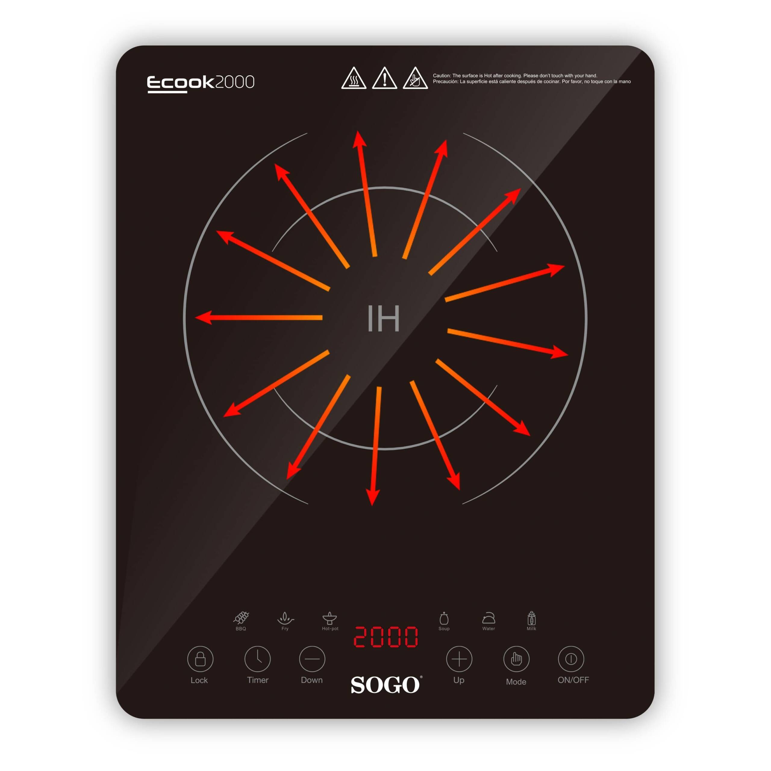 Placa de inducción digital Sogo ECOOK 2000 con panel táctil y superficie de vidrio pulido - Negro Negro-5