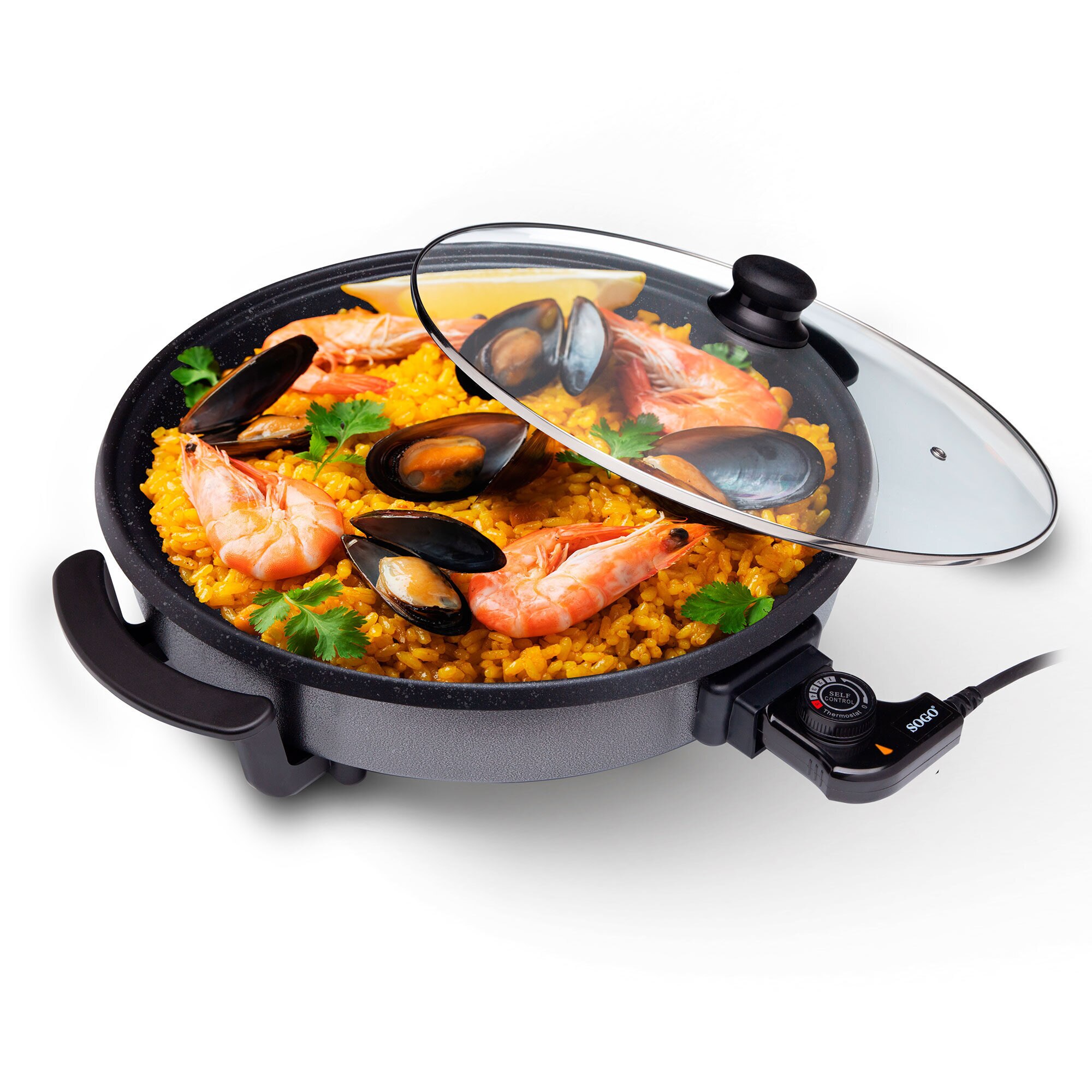 Multicazuela eléctrica Sogo PIZ-SS-10061 con tapa de cristal - Negro Negro-5