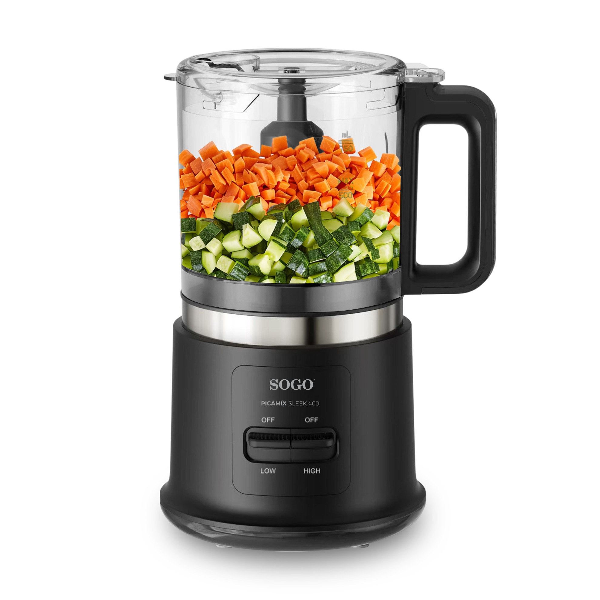 Picadora de alimentos Sogo 1L con 4 Cuchillas de Titanio y 2 Velocidades para Carne y Verduras - Negro Negro-3