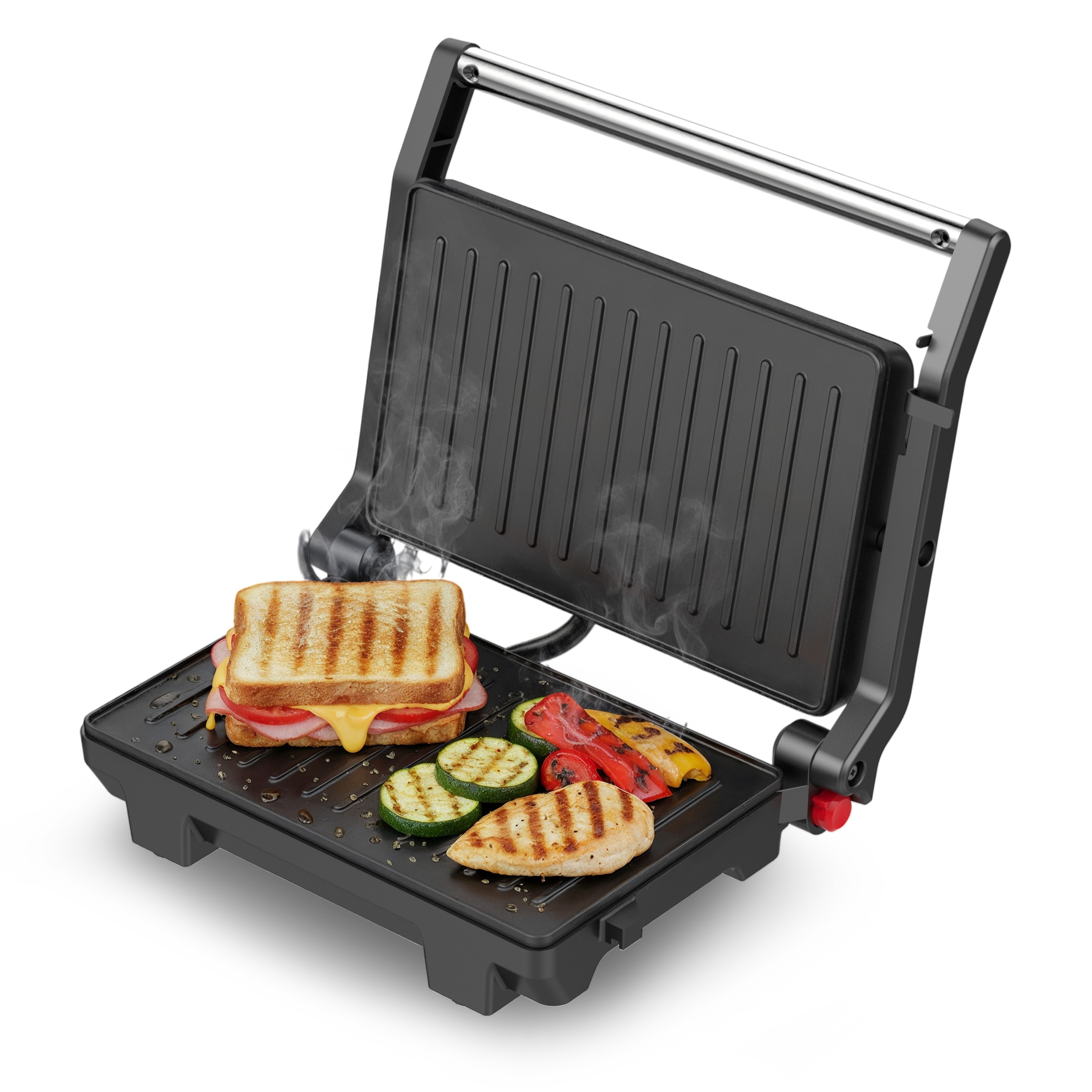 Sandwichera Sogo Panini Press 2 Rebanadas Placa Grill 180º Apertura 1000w - Negro Negro-2