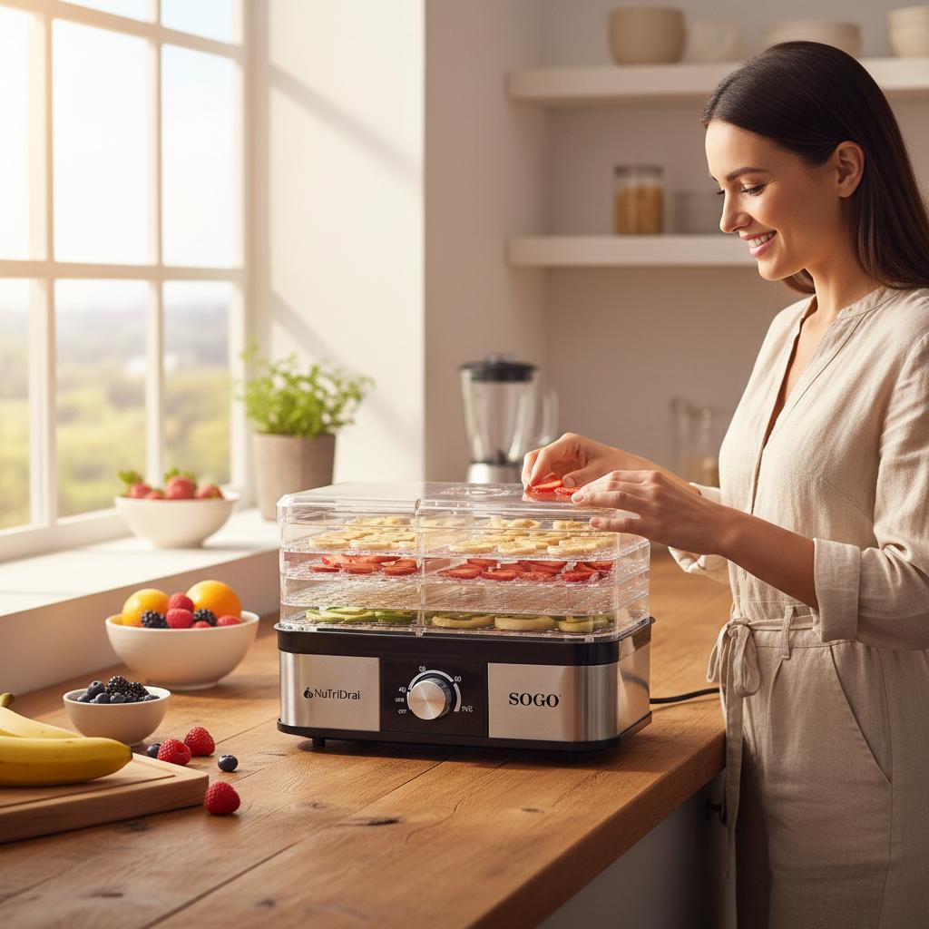 Deshidratador eléctrico de Alimentos Sogo con 5 Bandejas Ajustables de Acero Inoxidable y Luz Indicadora 245w - Negro Negro-3