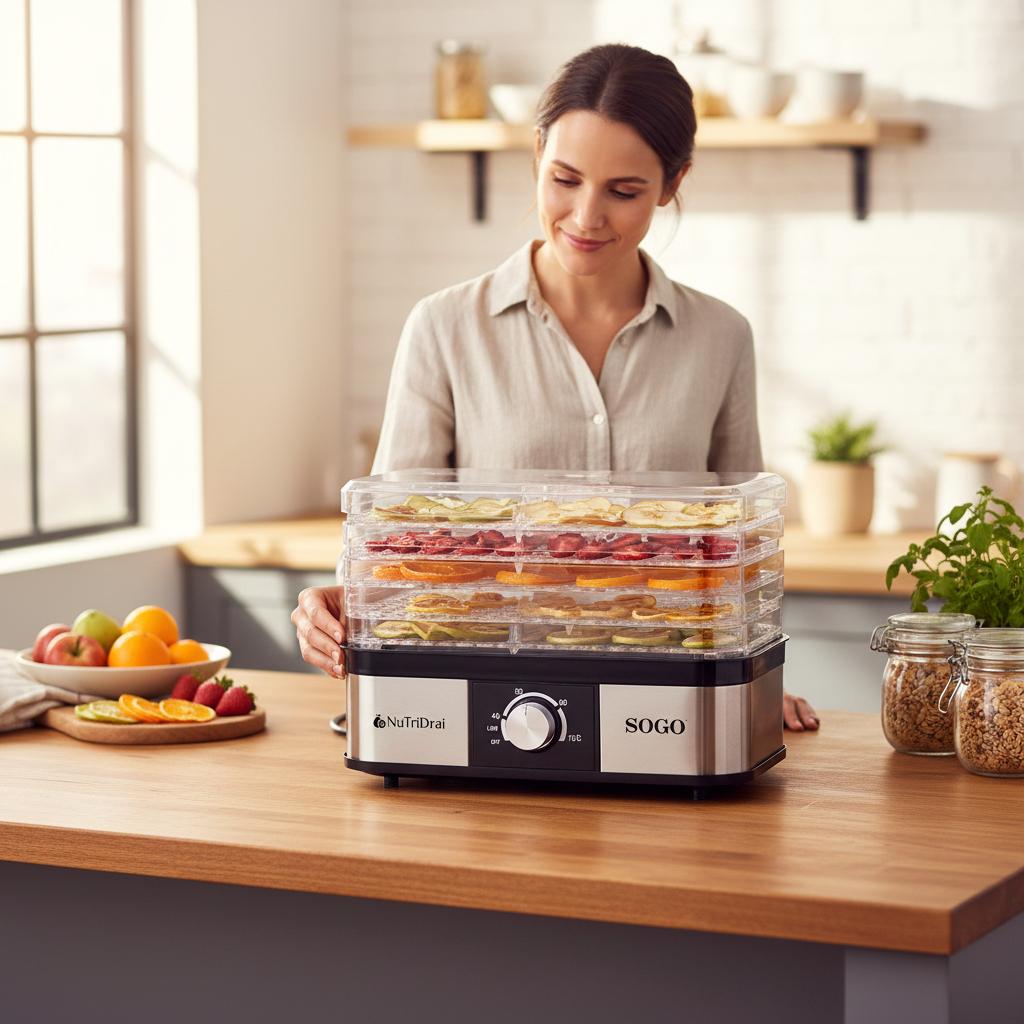 Deshidratador eléctrico de Alimentos Sogo con 5 Bandejas Ajustables de Acero Inoxidable y Luz Indicadora 245w - Negro Negro-4