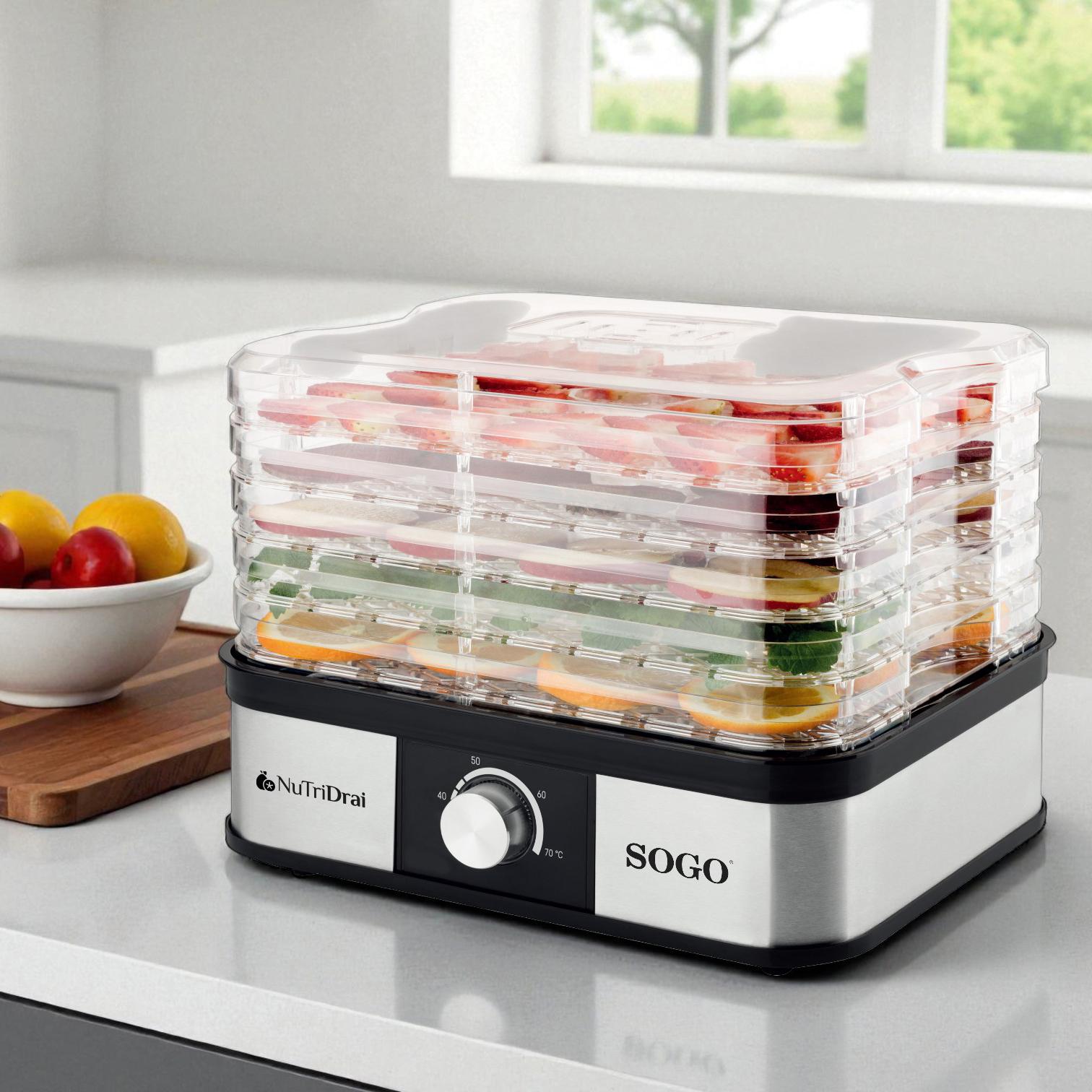 Deshidratador eléctrico de Alimentos Sogo con 5 Bandejas Ajustables de Acero Inoxidable y Luz Indicadora 245w - Negro Negro-5