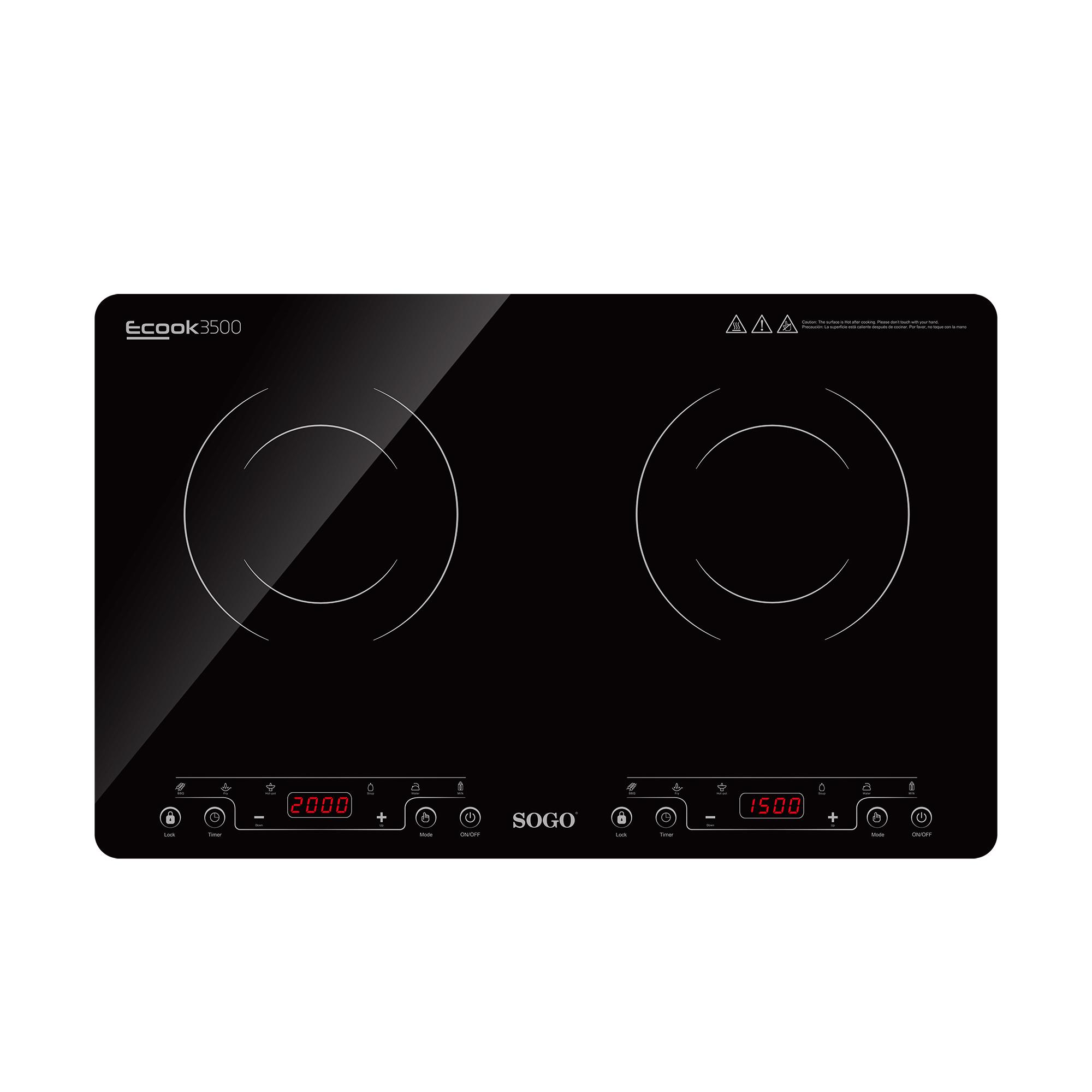 Imagen 0 de Placa de inducción digital Sogo ECOOK 3500 con panel táctil y superficie de vidrio pulido Negro