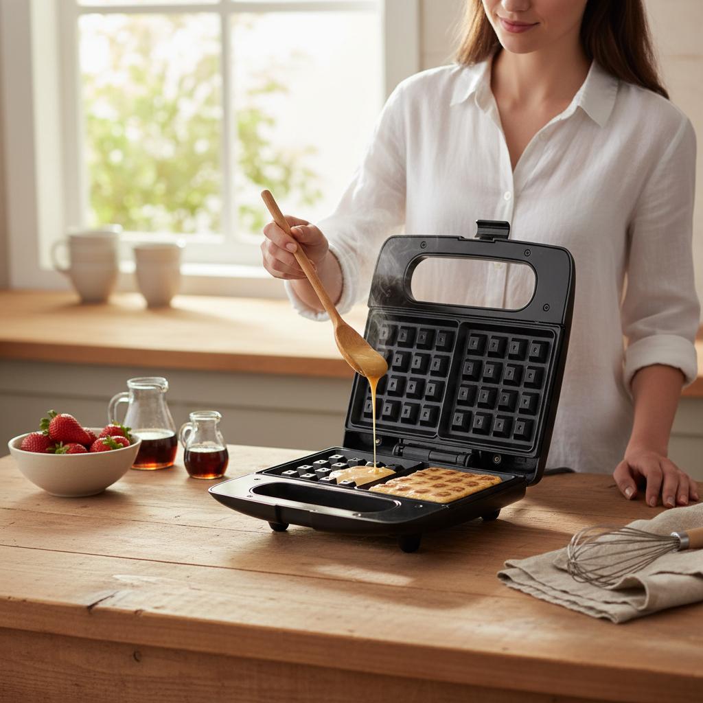 Imagen 4 de Máquina Sogo de 750W para hacer gofres belgas, 2 rebanadas - Negro Negro
