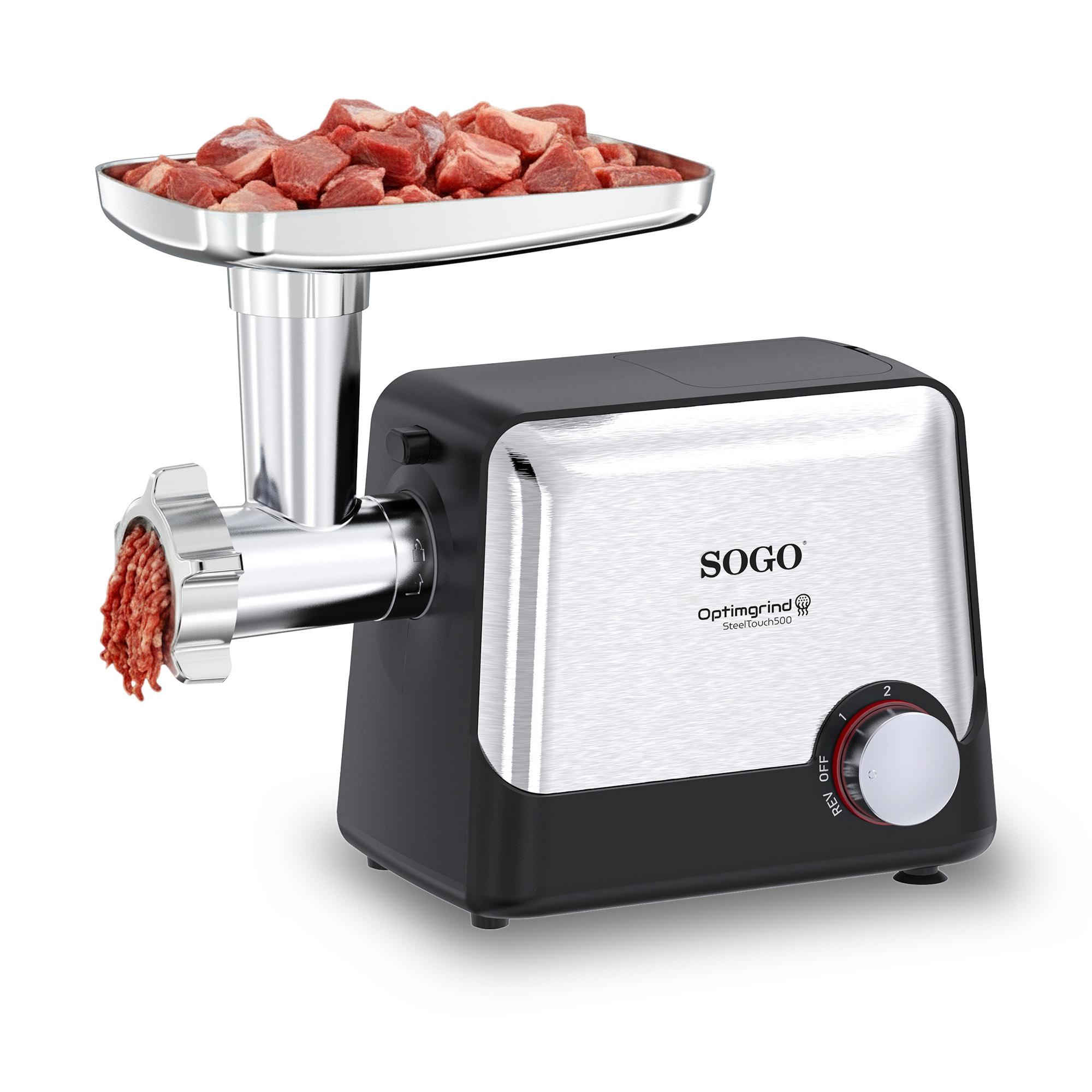 Picadora de carne Sogo con función inversa, 3 discos de corte intercambiables, cuerpo de acero inoxidable y potencia máxima 1600w - Negro Negro-2