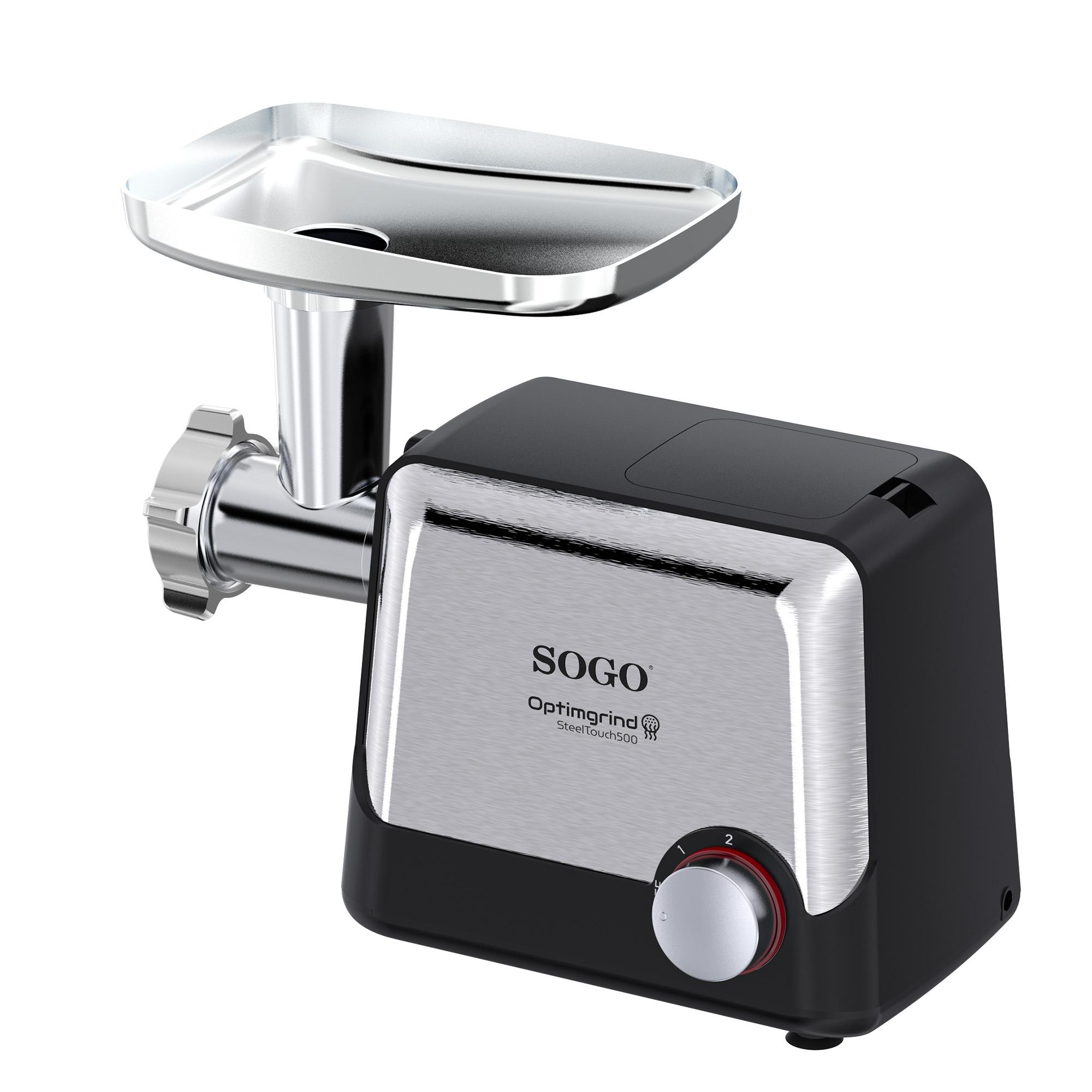 Picadora de carne Sogo con función inversa, 3 discos de corte intercambiables, cuerpo de acero inoxidable y potencia máxima 1600w - Negro Negro-3