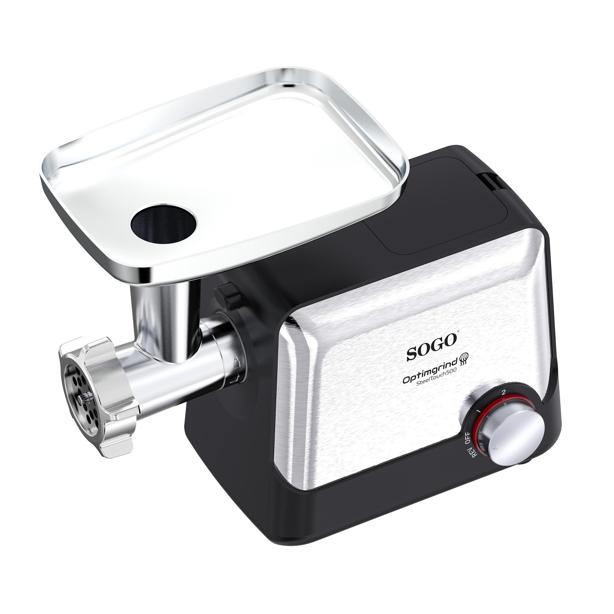Picadora de carne Sogo con función inversa, 3 discos de corte intercambiables, cuerpo de acero inoxidable y potencia máxima 1600w - Negro Negro-4