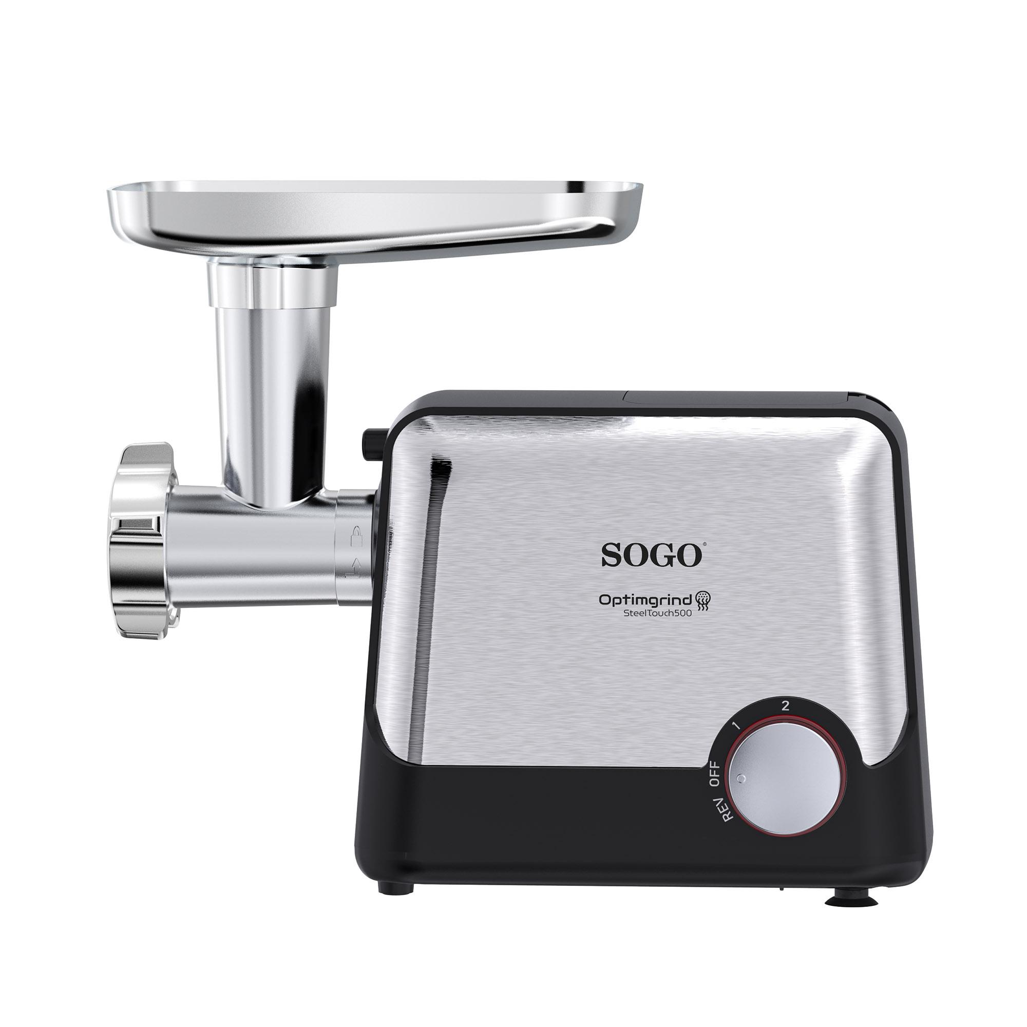 Picadora de carne Sogo con función inversa, 3 discos de corte intercambiables, cuerpo de acero inoxidable y potencia máxima 1600w - Negro Negro-5