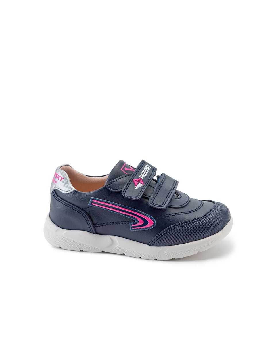 Sapatilhas Unissexo de Pele com Velcro em Azul Pablosky Azul-marinho-1