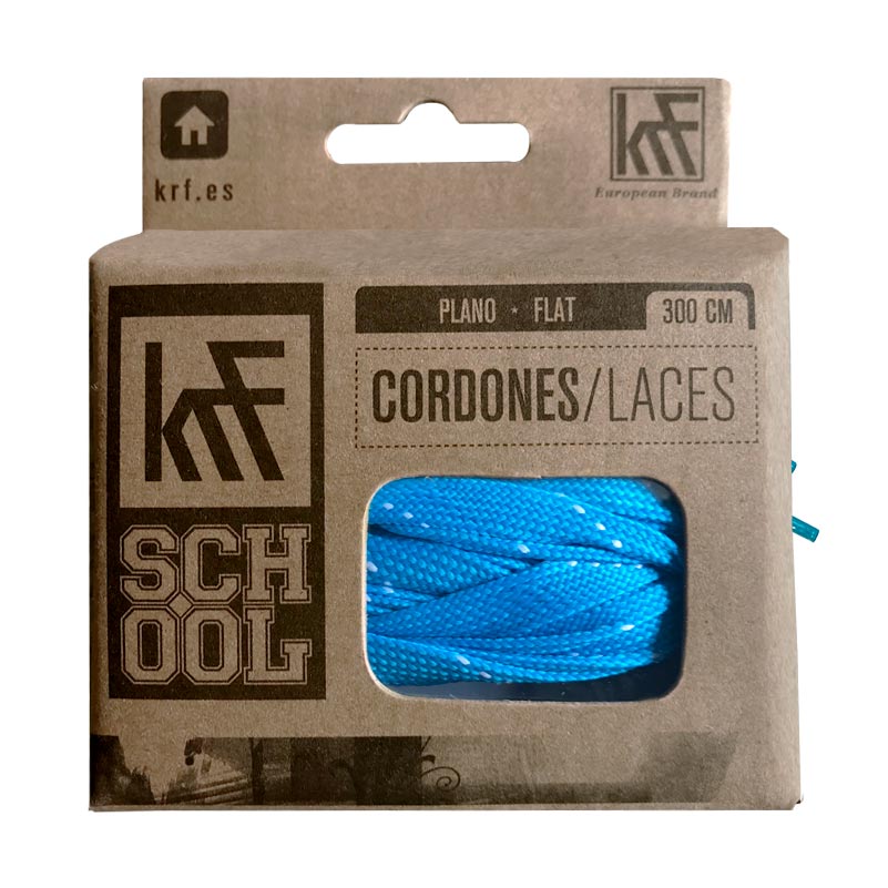 Lacets Plats KRF – 230 Cm, Bleus, Extrémités Plastifiées, Pour Patins Taille 33 Et Plus